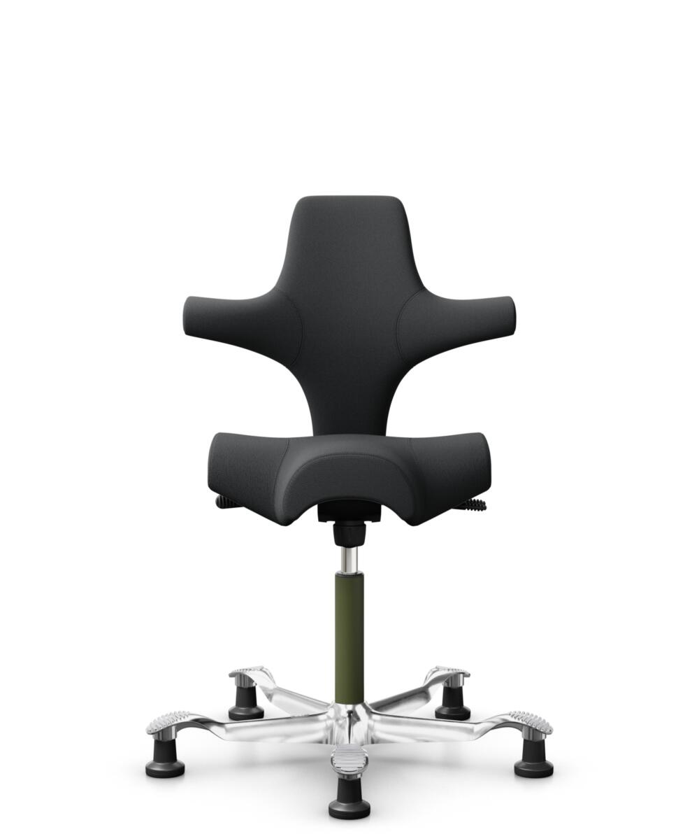 HÅG Capisco 8106 - Select (Gabriel) - Wol / Polyamide - SC60051 - Charcoal - Framekleur - Moss Grey - Gasveer - 150 mm (Zithoogte 40-55cm) - Vloercontact - Glijdoppen - Voetenring - Nee, geen voetenring - Voetster - Ja, voetster in gepolijst aluminium - 1