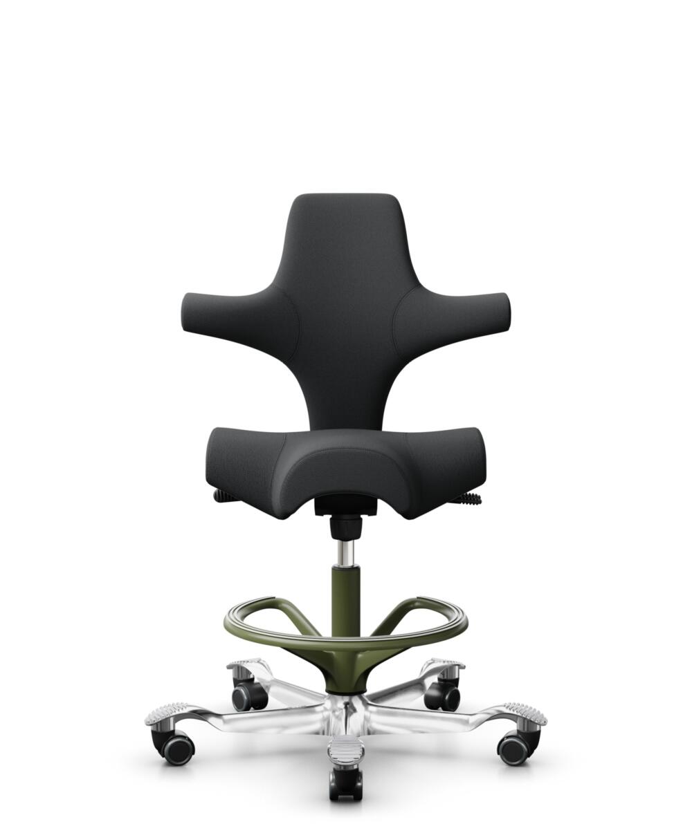 HÅG Capisco 8106 - Select (Gabriel) - Wol / Polyamide - SC60051 - Charcoal - Framekleur - Moss Grey - Gasveer - 265 mm (Zithoogte 53-79cm) - Vloercontact - Harde wielen t.b.v. zachte vloeren - Voetenring - Ja, in framekleur - Voetster - Ja, voetster in... - 1