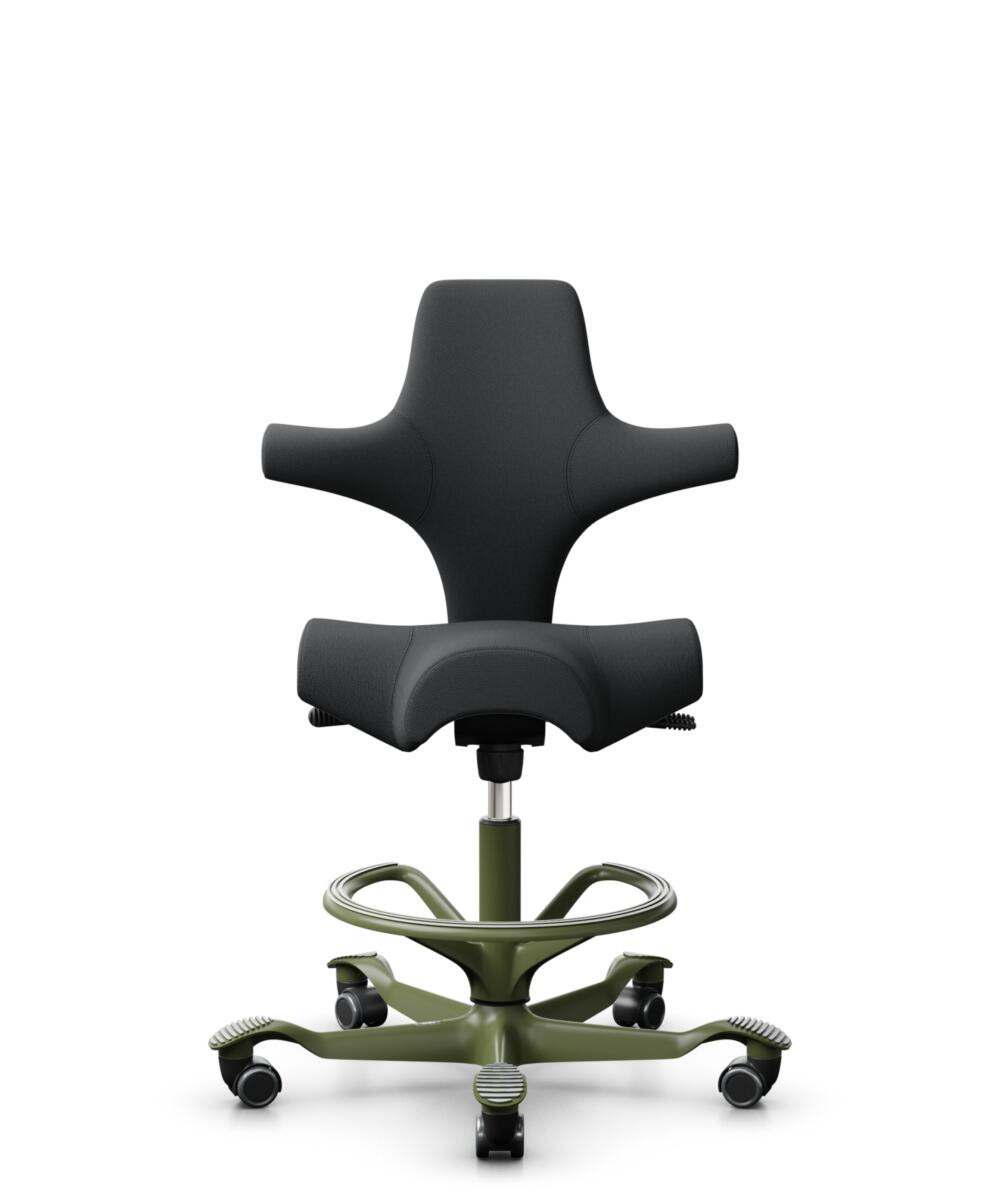 HÅG Capisco 8106 - Select (Gabriel) - Wol / Polyamide - SC60051 - Charcoal - Framekleur - Moss Grey - Gasveer - 265 mm (Zithoogte 53-79cm) - Vloercontact - Zachte wielen t.b.v. harde vloeren - Voetenring - Ja, in framekleur - Voetster - Nee, voetster i... - 1