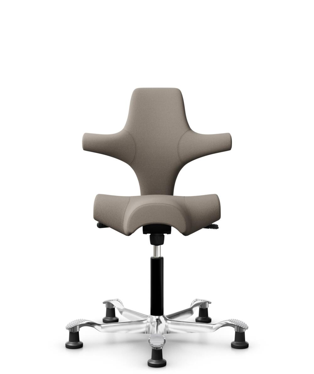 HÅG Capisco 8106 - Select (Gabriel) - Wol / Polyamide - SC60129 - Beige - Framekleur - Zwart - Gasveer - 150 mm (Zithoogte 40-55cm) - Vloercontact - Glijdoppen - Voetenring - Nee, geen voetenring - Voetster - Ja, voetster in gepolijst aluminium - 1