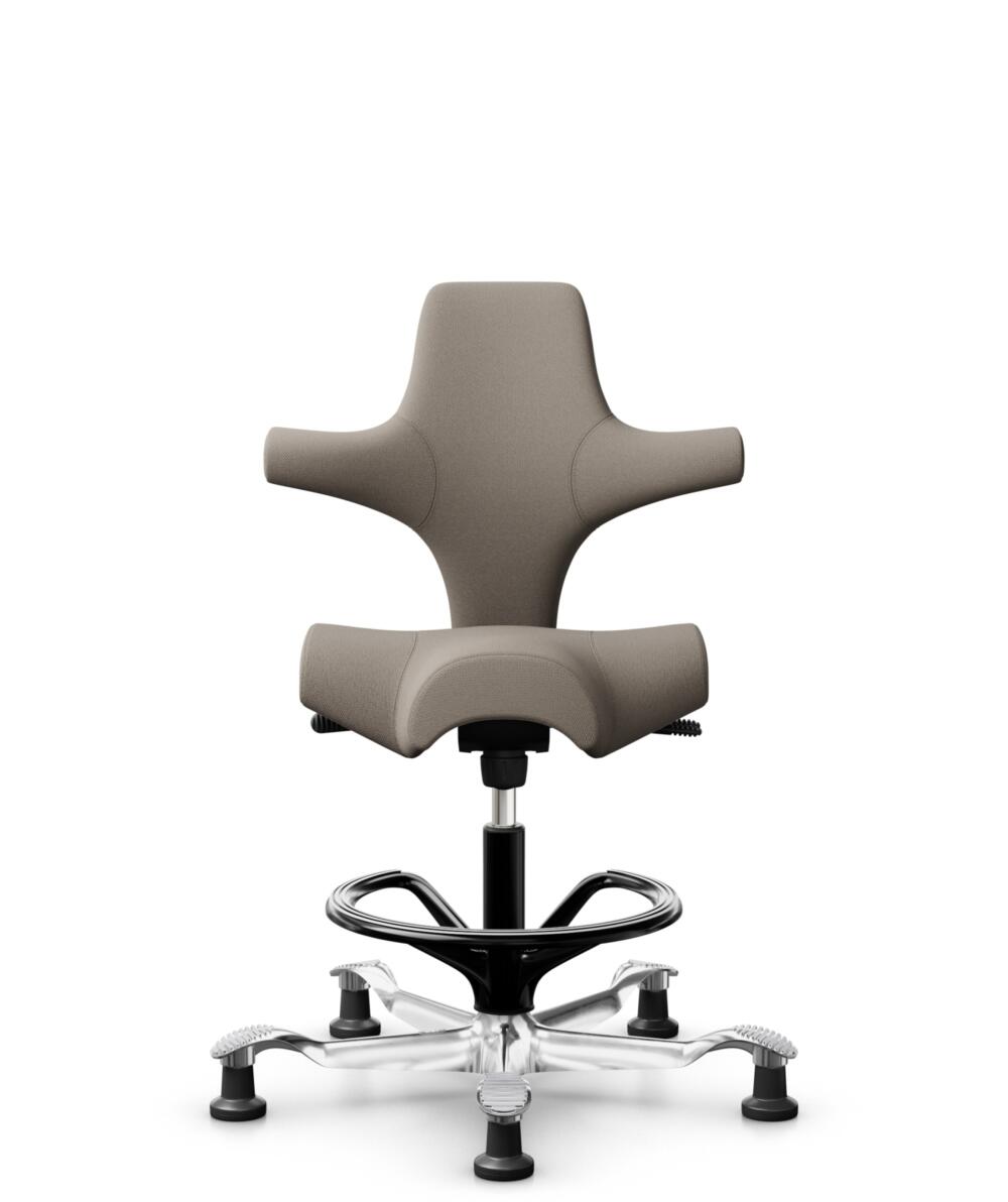 HÅG Capisco 8106 - Select (Gabriel) - Wol / Polyamide - SC60129 - Beige - Framekleur - Zwart - Gasveer - 265 mm (Zithoogte 53-79cm) - Vloercontact - Glijdoppen - Voetenring - Ja, in framekleur - Voetster - Ja, voetster in gepolijst aluminium - 1