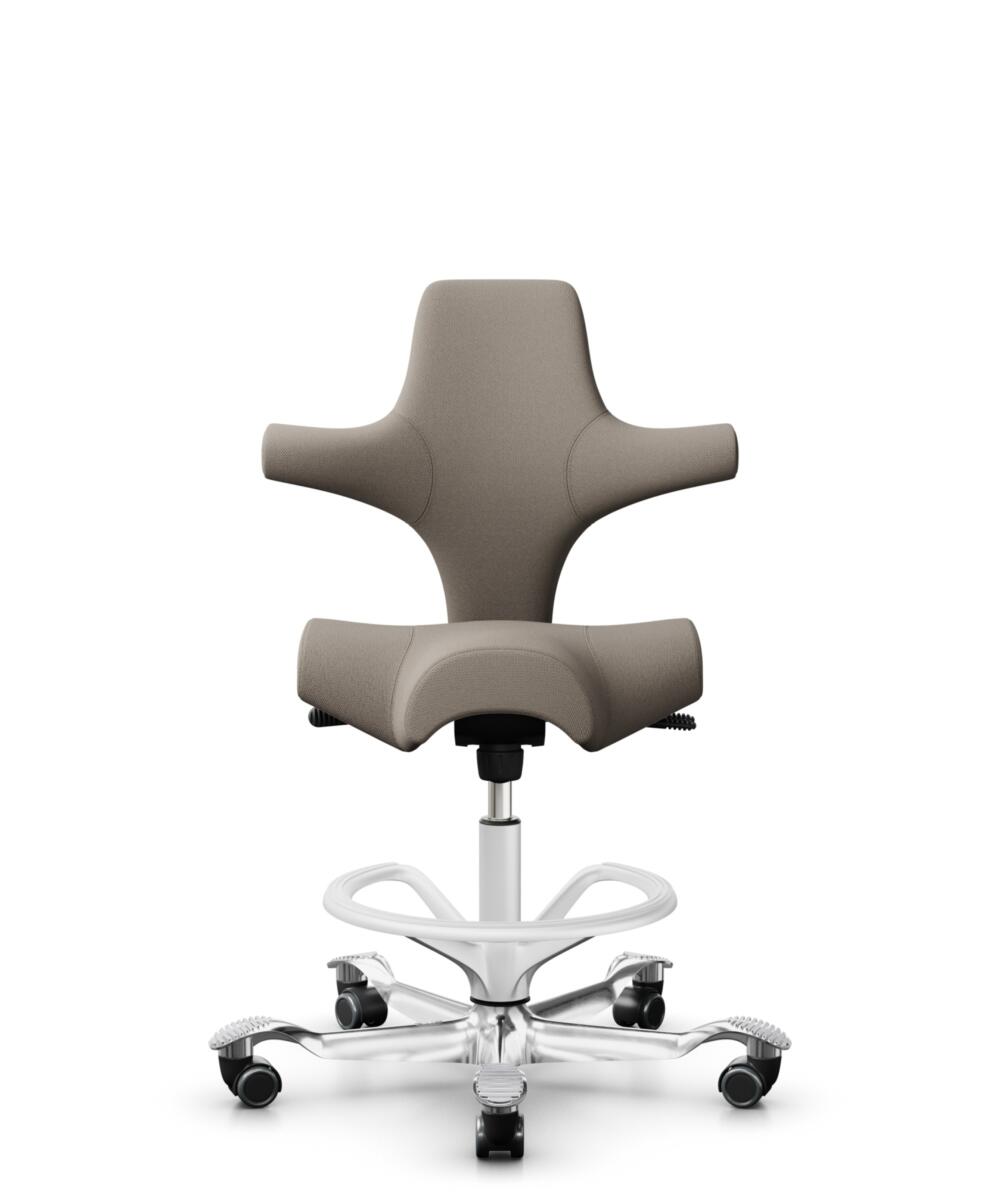 HÅG Capisco 8106 - Select (Gabriel) - Wol / Polyamide - SC60129 - Beige - Framekleur - Wit - Gasveer - 265 mm (Zithoogte 53-79cm) - Vloercontact - Harde wielen t.b.v. zachte vloeren - Voetenring - Ja, in framekleur - Voetster - Ja, voetster in gepolijs... - 1