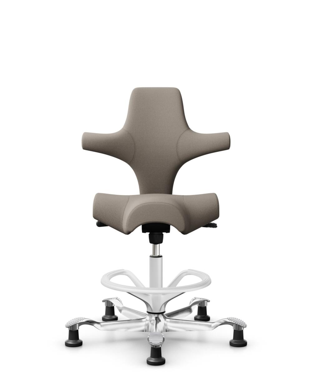 HÅG Capisco 8106 - Select (Gabriel) - Wol / Polyamide - SC60129 - Beige - Framekleur - Wit - Gasveer - 265 mm (Zithoogte 53-79cm) - Vloercontact - Glijdoppen - Voetenring - Ja, in framekleur - Voetster - Ja, voetster in gepolijst aluminium - 1