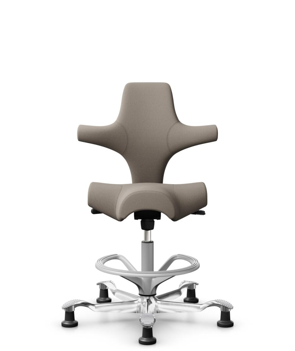 HÅG Capisco 8106 - Select (Gabriel) - Wol / Polyamide - SC60129 - Beige - Framekleur - Zilver - Gasveer - 200 mm (Zithoogte 46-64cm) - Vloercontact - Glijdoppen - Voetenring - Ja, in framekleur - Voetster - Ja, voetster in gepolijst aluminium - 1