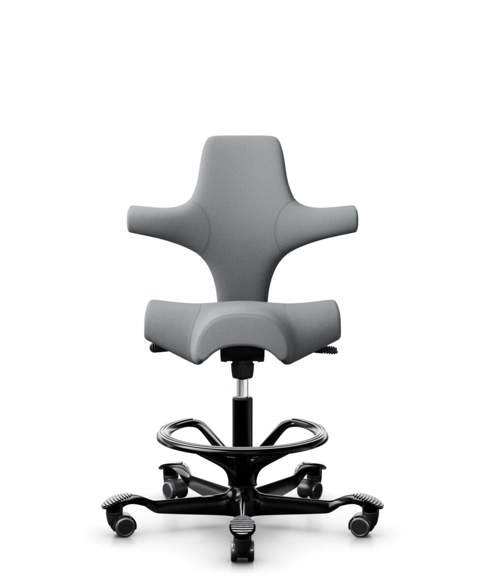 HÅG Capisco 8106 - Select (Gabriel) - Wol / Polyamide - SC60131 - Light ash grey - Framekleur - Zwart - Gasveer - 265 mm (Zithoogte 53-79cm) - Vloercontact - Harde wielen t.b.v. zachte vloeren - Voetenring - Ja, in framekleur - Voetster - Nee, voetster... - 2