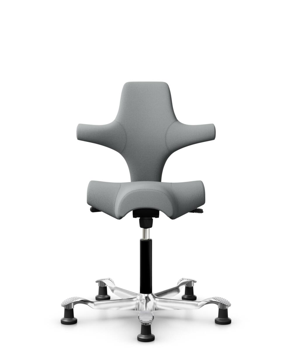 HÅG Capisco 8106 - Select (Gabriel) - Wol / Polyamide - SC60131 - Light ash grey - Framekleur - Zwart - Gasveer - 265 mm (Zithoogte 53-79cm) - Vloercontact - Glijdoppen - Voetenring - Nee, geen voetenring - Voetster - Ja, voetster in gepolijst aluminium - 2