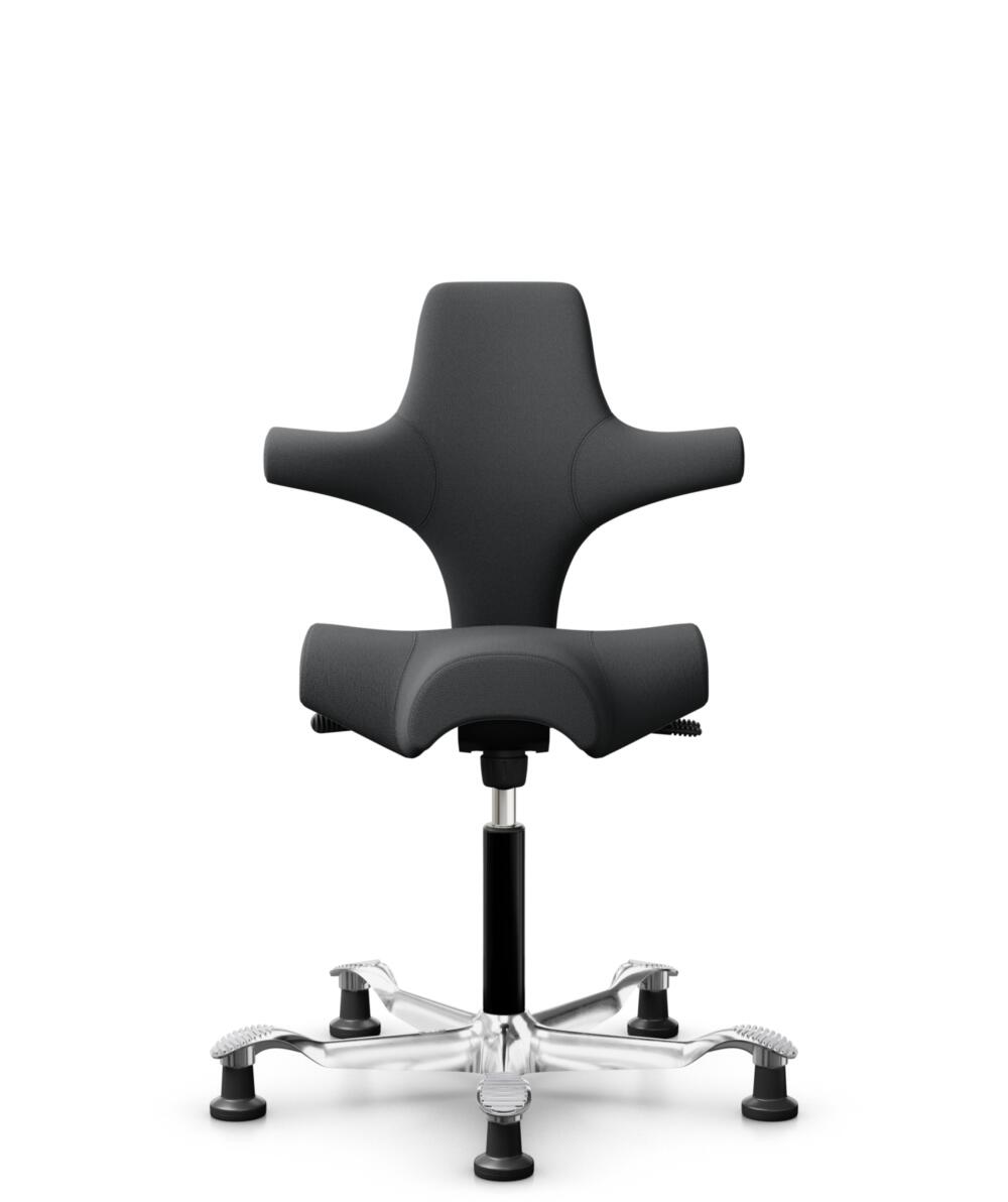 HÅG Capisco 8106 - Select (Gabriel) - Wol / Polyamide - SC60134 - Dark Grey - Framekleur - Zwart - Gasveer - 200 mm (Zithoogte 46-64cm) - Vloercontact - Glijdoppen - Voetenring - Nee, geen voetenring - Voetster - Ja, voetster in gepolijst aluminium - 1
