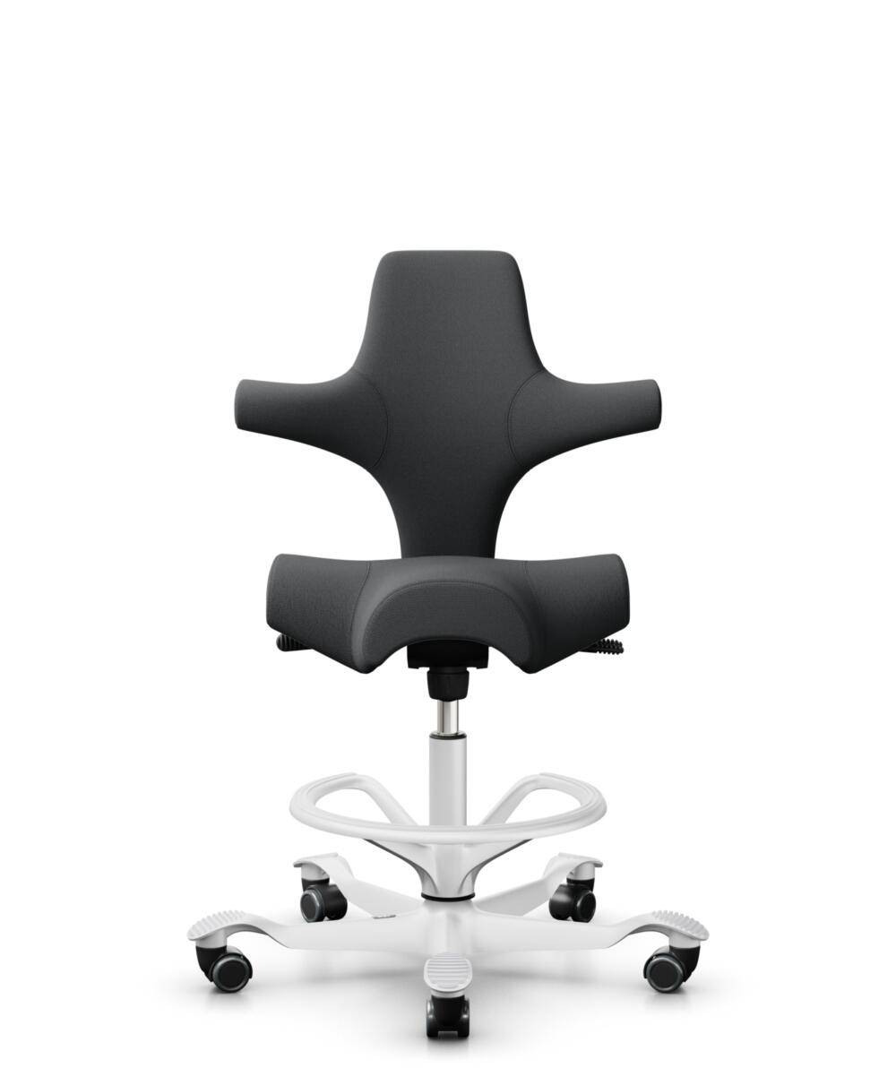 HÅG Capisco 8106 - Select (Gabriel) - Wol / Polyamide - SC60134 - Dark Grey - Framekleur - Wit - Gasveer - 200 mm (Zithoogte 46-64cm) - Vloercontact - Zachte wielen t.b.v. harde vloeren - Voetenring - Ja, in framekleur - Voetster - Nee, voetster in fra... - 1