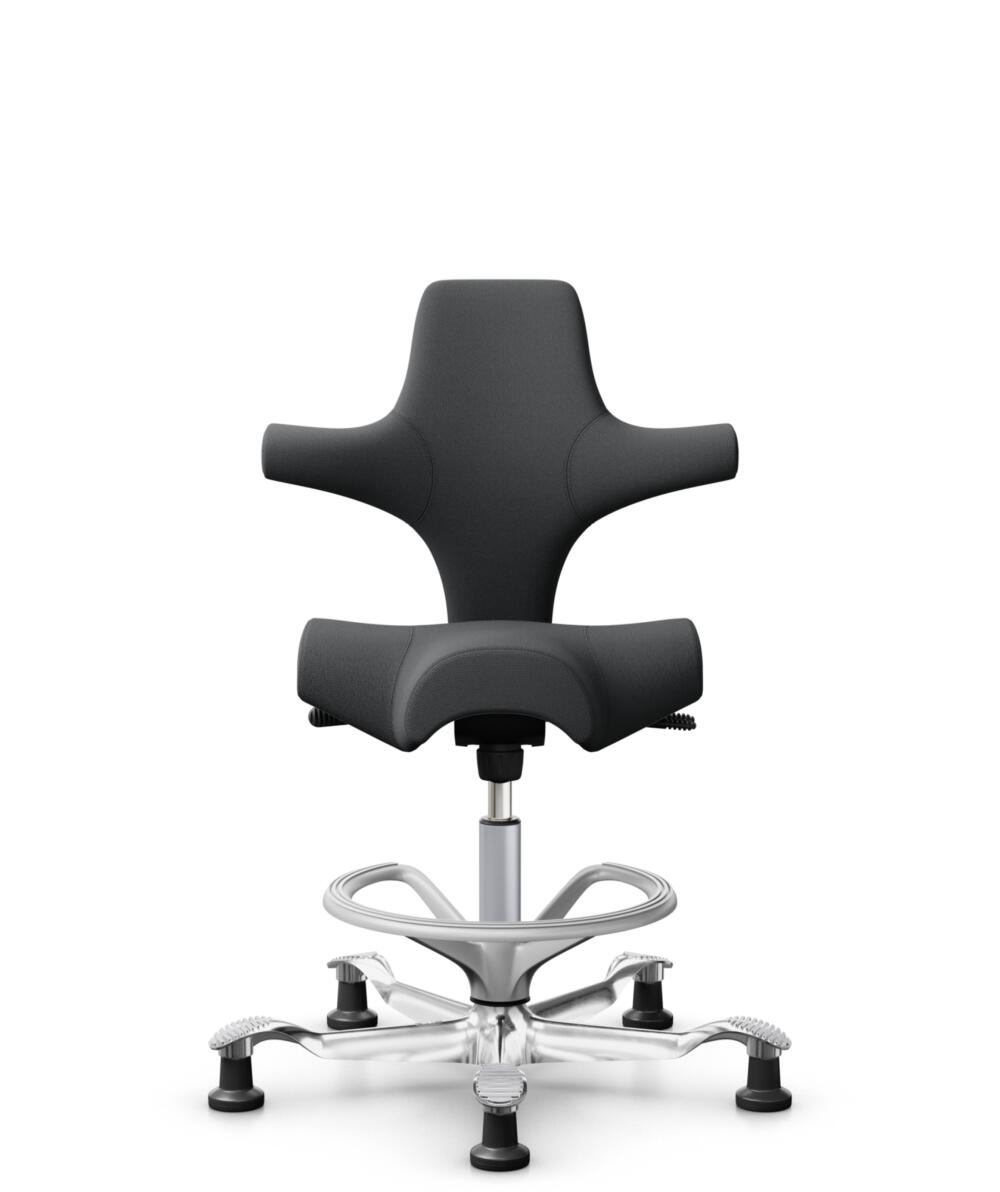 HÅG Capisco 8106 - Select (Gabriel) - Wol / Polyamide - SC60134 - Dark Grey - Framekleur - Zilver - Gasveer - 265 mm (Zithoogte 53-79cm) - Vloercontact - Glijdoppen - Voetenring - Ja, in framekleur - Voetster - Ja, voetster in gepolijst aluminium - 1