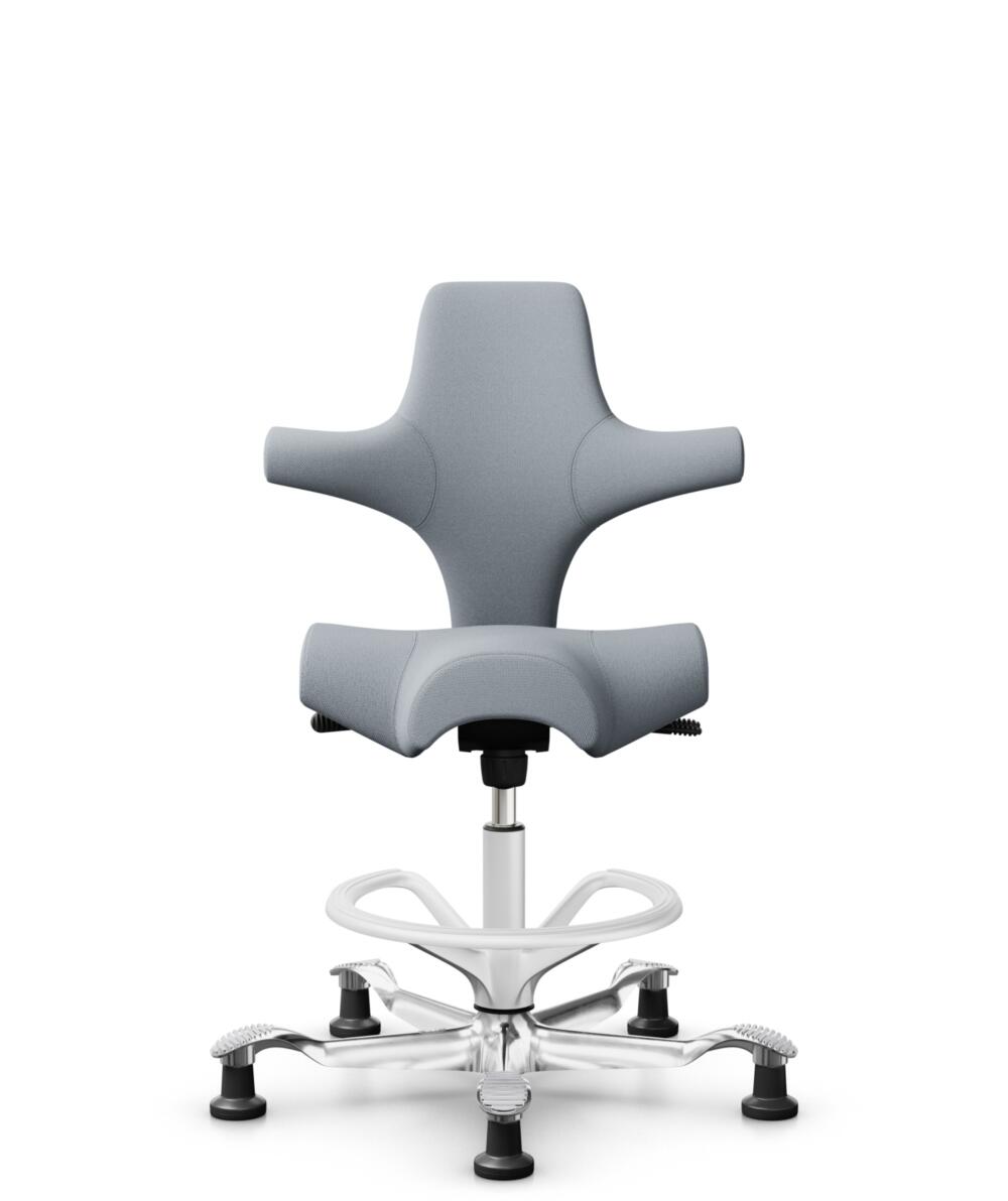 HÅG Capisco 8106 - Select (Gabriel) - Wol / Polyamide - SC60139 - Light grey - Framekleur - Zilver - Gasveer - 265 mm (Zithoogte 53-79cm) - Vloercontact - Glijdoppen - Voetenring - Ja, in framekleur - Voetster - Ja, voetster in gepolijst aluminium - 1