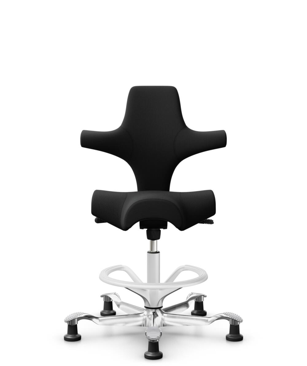 HÅG Capisco 8106 - Select (Gabriel) - Wol / Polyamide - SC60999 - Black - Framekleur - Wit - Gasveer - 200 mm (Zithoogte 46-64cm) - Vloercontact - Glijdoppen - Voetenring - Ja, in framekleur - Voetster - Ja, voetster in gepolijst aluminium - 1