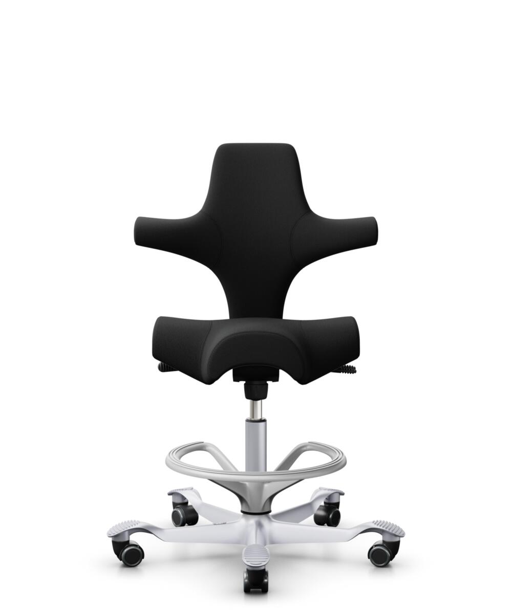 HÅG Capisco 8106 - Select (Gabriel) - Wol / Polyamide - SC60999 - Black - Framekleur - Zilver - Gasveer - 200 mm (Zithoogte 46-64cm) - Vloercontact - Zachte wielen t.b.v. harde vloeren - Voetenring - Ja, in framekleur - Voetster - Nee, voetster in fram... - 1