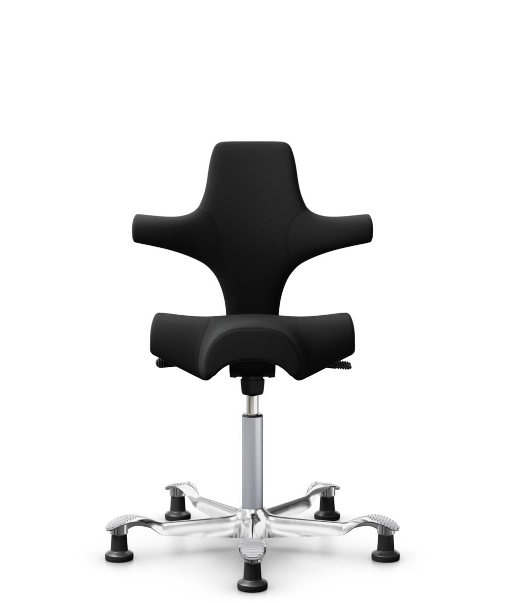 HÅG Capisco 8106 - Select (Gabriel) - Wol / Polyamide - SC60999 - Black - Framekleur - Zilver - Gasveer - 200 mm (Zithoogte 46-64cm) - Vloercontact - Glijdoppen - Voetenring - Nee, geen voetenring - Voetster - Ja, voetster in gepolijst aluminium - 1