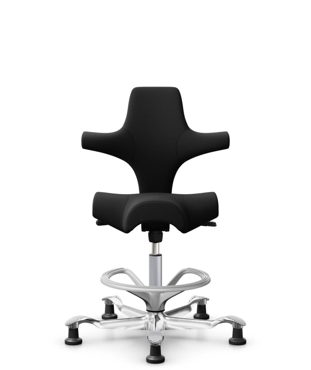 HÅG Capisco 8106 - Select (Gabriel) - Wol / Polyamide - SC60999 - Black - Framekleur - Zilver - Gasveer - 265 mm (Zithoogte 53-79cm) - Vloercontact - Glijdoppen - Voetenring - Ja, in framekleur - Voetster - Ja, voetster in gepolijst aluminium - 1