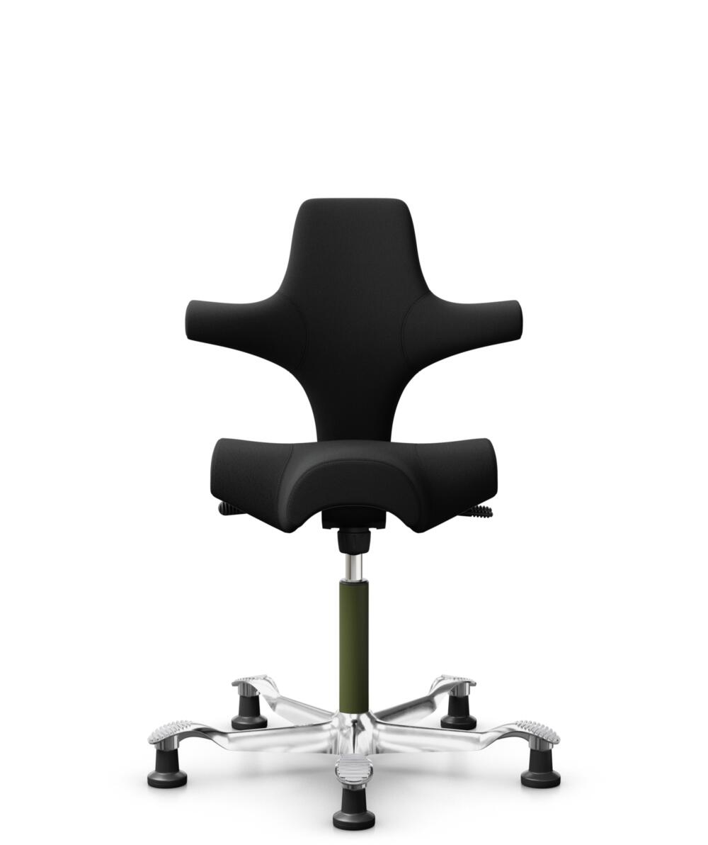 HÅG Capisco 8106 - Select (Gabriel) - Wol / Polyamide - SC60999 - Black - Framekleur - Moss Grey - Gasveer - 200 mm (Zithoogte 46-64cm) - Vloercontact - Glijdoppen - Voetenring - Nee, geen voetenring - Voetster - Ja, voetster in gepolijst aluminium - 1