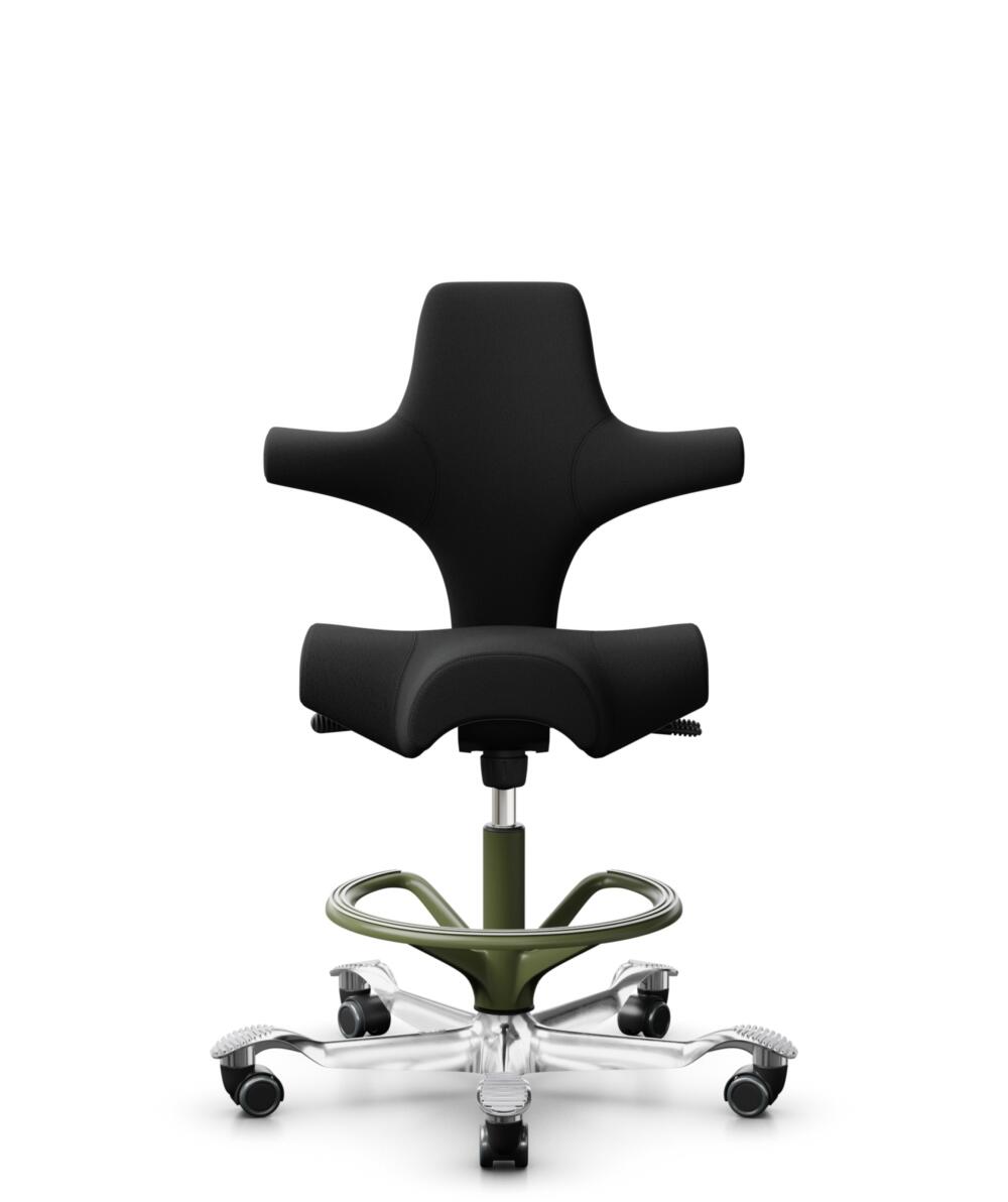 HÅG Capisco 8106 - Select (Gabriel) - Wol / Polyamide - SC60999 - Black - Framekleur - Moss Grey - Gasveer - 265 mm (Zithoogte 53-79cm) - Vloercontact - Harde wielen t.b.v. zachte vloeren - Voetenring - Ja, in framekleur - Voetster - Ja, voetster in ge... - 1