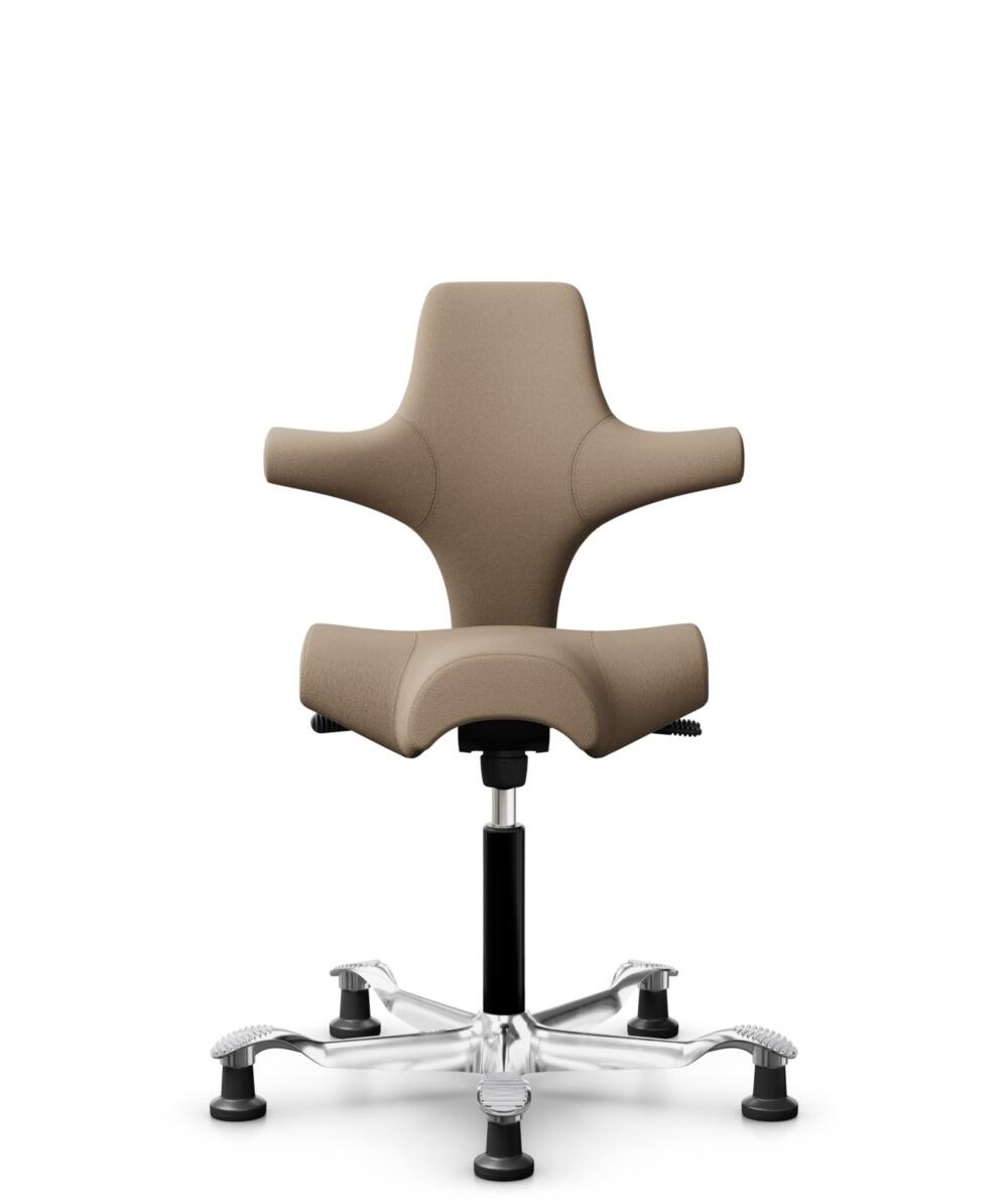 HÅG Capisco 8106 - Select (Gabriel) - Wol / Polyamide - SC61184 - Light brown - Framekleur - Zwart - Gasveer - 150 mm (Zithoogte 40-55cm) - Vloercontact - Glijdoppen - Voetenring - Nee, geen voetenring - Voetster - Ja, voetster in gepolijst aluminium - 1