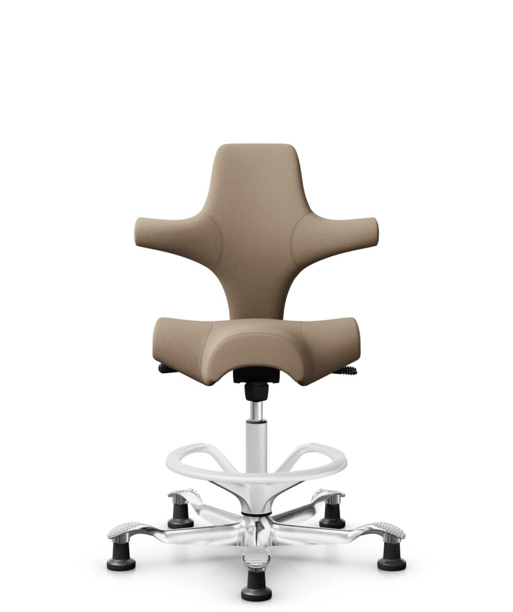 HÅG Capisco 8106 - Select (Gabriel) - Wol / Polyamide - SC61184 - Light brown - Framekleur - Wit - Gasveer - 265 mm (Zithoogte 53-79cm) - Vloercontact - Glijdoppen - Voetenring - Ja, in framekleur - Voetster - Ja, voetster in gepolijst aluminium - 1