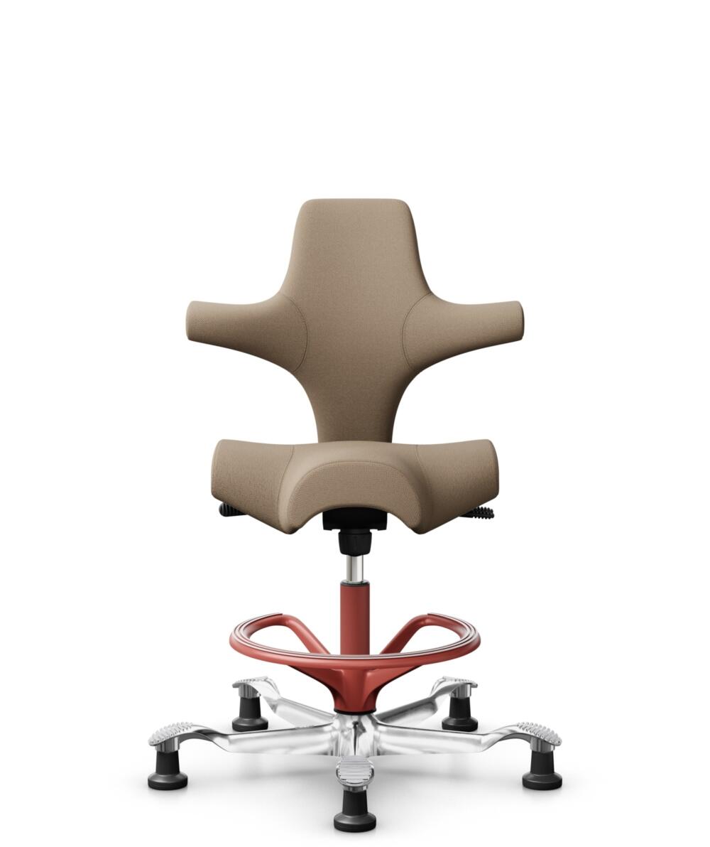 HÅG Capisco 8106 - Select (Gabriel) - Wol / Polyamide - SC61184 - Light brown - Framekleur - Blush Rose - Gasveer - 200 mm (Zithoogte 46-64cm) - Vloercontact - Glijdoppen - Voetenring - Ja, in framekleur - Voetster - Ja, voetster in gepolijst aluminium - 1