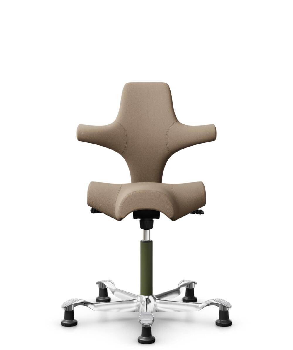 HÅG Capisco 8106 - Select (Gabriel) - Wol / Polyamide - SC61184 - Light brown - Framekleur - Moss Grey - Gasveer - 200 mm (Zithoogte 46-64cm) - Vloercontact - Glijdoppen - Voetenring - Nee, geen voetenring - Voetster - Ja, voetster in gepolijst aluminium - 1