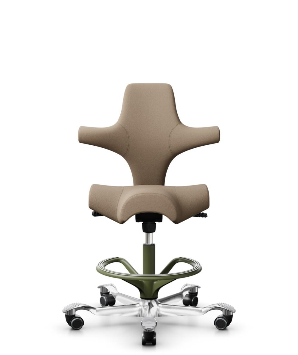 HÅG Capisco 8106 - Select (Gabriel) - Wol / Polyamide - SC61184 - Light brown - Framekleur - Moss Grey - Gasveer - 265 mm (Zithoogte 53-79cm) - Vloercontact - Zachte wielen t.b.v. harde vloeren - Voetenring - Ja, in framekleur - Voetster - Ja, voetster... - 1
