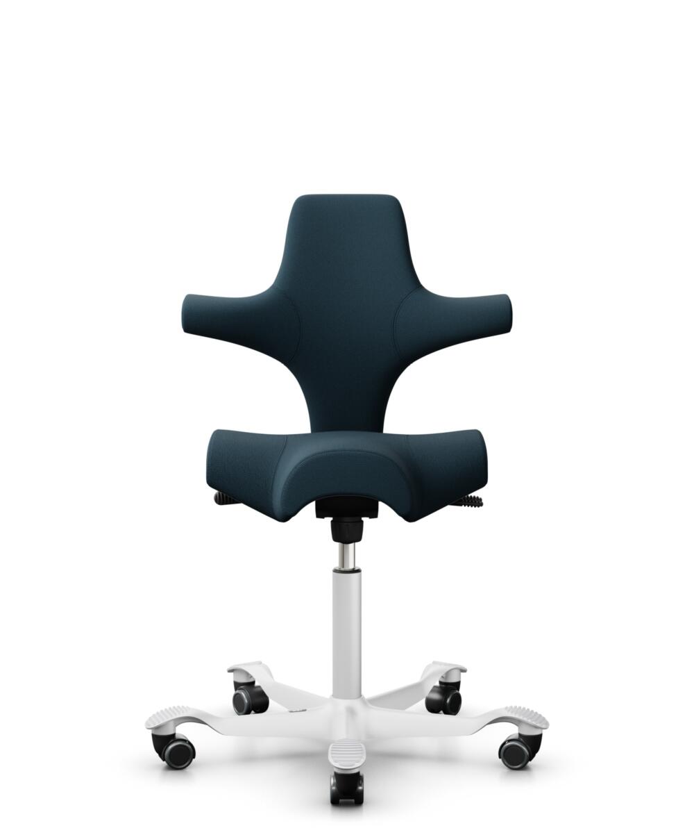 HÅG Capisco 8106 - Select (Gabriel) - Wol / Polyamide - SC66194 - Blue - Framekleur - Wit - Gasveer - 265 mm (Zithoogte 53-79cm) - Vloercontact - Harde wielen t.b.v. zachte vloeren - Voetenring - Nee, geen voetenring - Voetster - Nee, voetster in frame... - 1