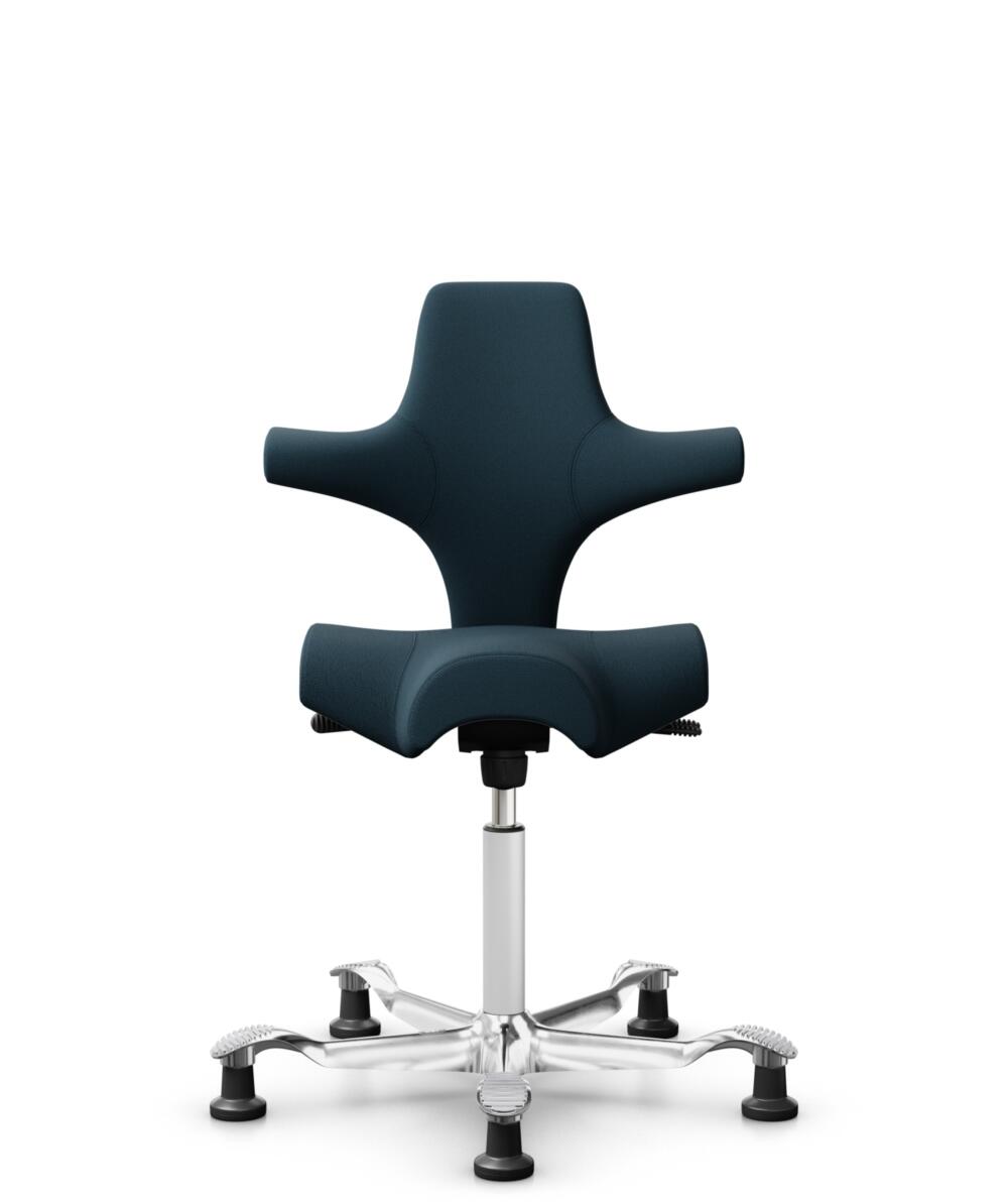 HÅG Capisco 8106 - Select (Gabriel) - Wol / Polyamide - SC66194 - Blue - Framekleur - Wit - Gasveer - 265 mm (Zithoogte 53-79cm) - Vloercontact - Glijdoppen - Voetenring - Nee, geen voetenring - Voetster - Ja, voetster in gepolijst aluminium - 1