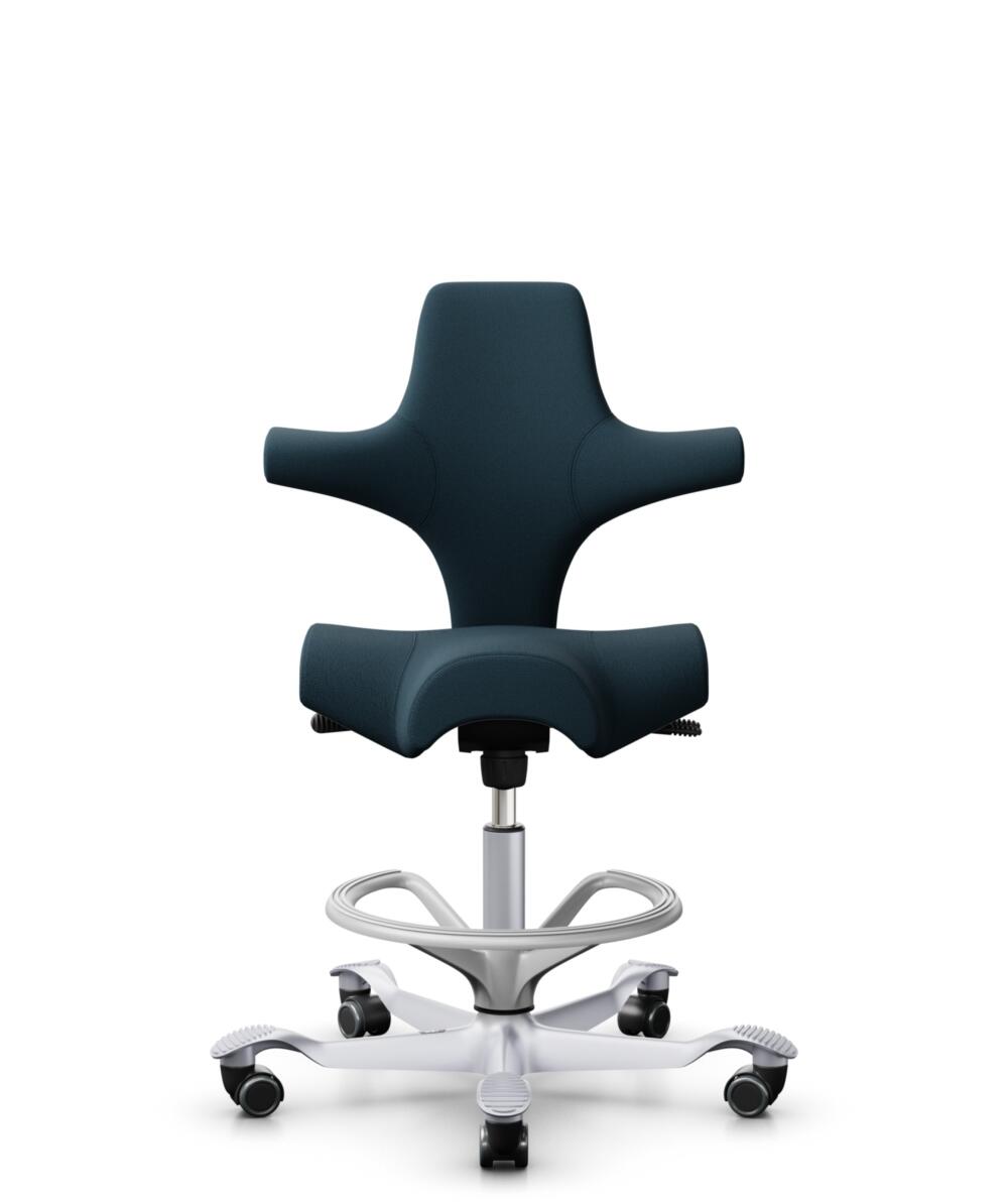 HÅG Capisco 8106 - Select (Gabriel) - Wol / Polyamide - SC66194 - Blue - Framekleur - Zilver - Gasveer - 200 mm (Zithoogte 46-64cm) - Vloercontact - Zachte wielen t.b.v. harde vloeren - Voetenring - Ja, in framekleur - Voetster - Nee, voetster in frame... - 2