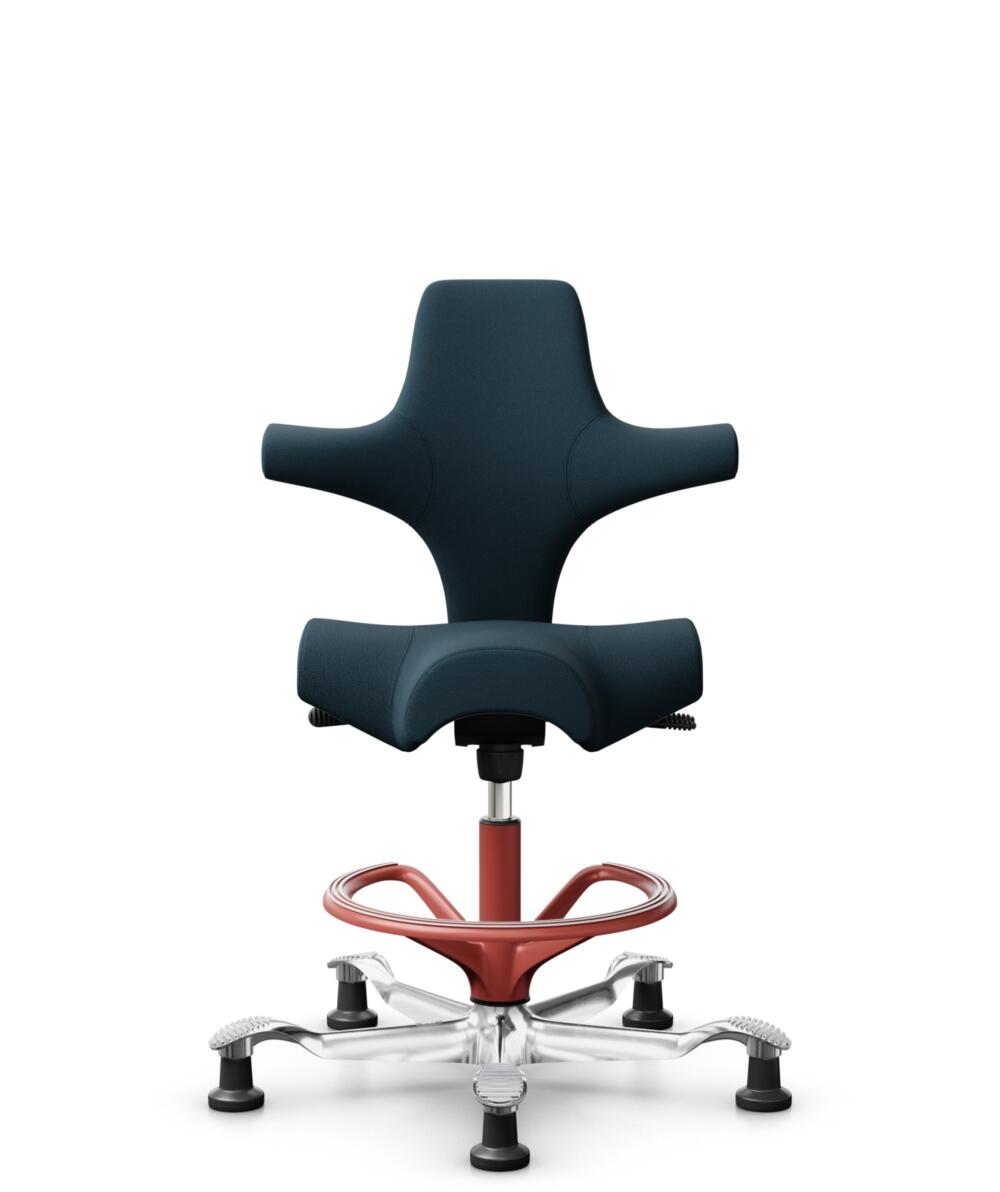 HÅG Capisco 8106 - Select (Gabriel) - Wol / Polyamide - SC66194 - Blue - Framekleur - Blush Rose - Gasveer - 200 mm (Zithoogte 46-64cm) - Vloercontact - Glijdoppen - Voetenring - Ja, in framekleur - Voetster - Ja, voetster in gepolijst aluminium - 1