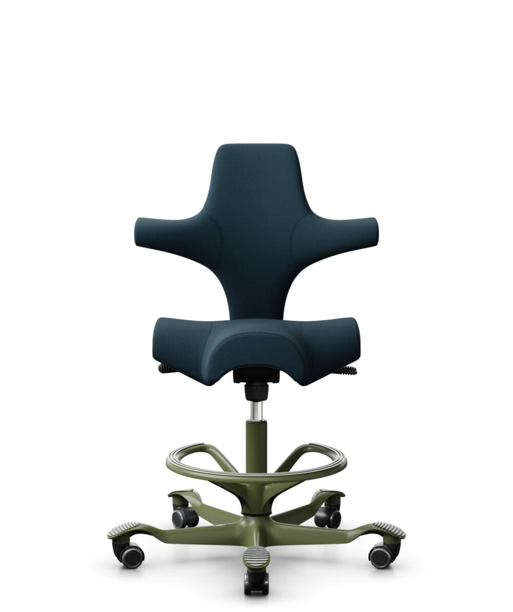 HÅG Capisco 8106 - Select (Gabriel) - Wol / Polyamide - SC66194 - Blue - Framekleur - Moss Grey - Gasveer - 265 mm (Zithoogte 53-79cm) - Vloercontact - Harde wielen t.b.v. zachte vloeren - Voetenring - Ja, in framekleur - Voetster - Nee, voetster in fr... - 1