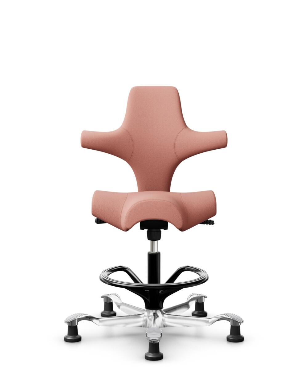 HÅG Capisco 8106 - Select (Gabriel) - Wol / Polyamide - SC64213 - Light blush - Framekleur - Zwart - Gasveer - 200 mm (Zithoogte 46-64cm) - Vloercontact - Glijdoppen - Voetenring - Ja, in framekleur - Voetster - Ja, voetster in gepolijst aluminium - 1