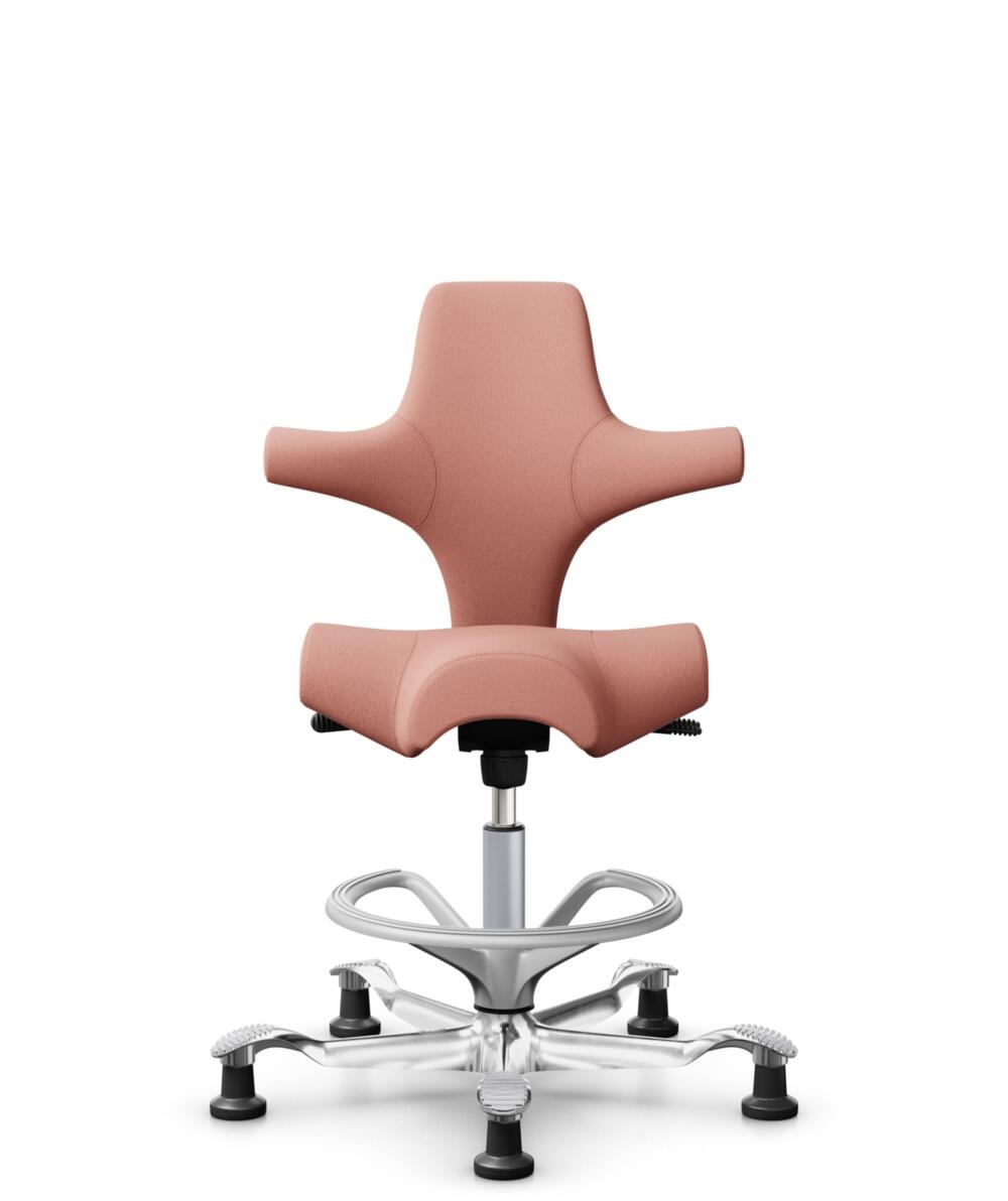 HÅG Capisco 8106 - Select (Gabriel) - Wol / Polyamide - SC64213 - Light blush - Framekleur - Zilver - Gasveer - 200 mm (Zithoogte 46-64cm) - Vloercontact - Glijdoppen - Voetenring - Ja, in framekleur - Voetster - Ja, voetster in gepolijst aluminium - 1