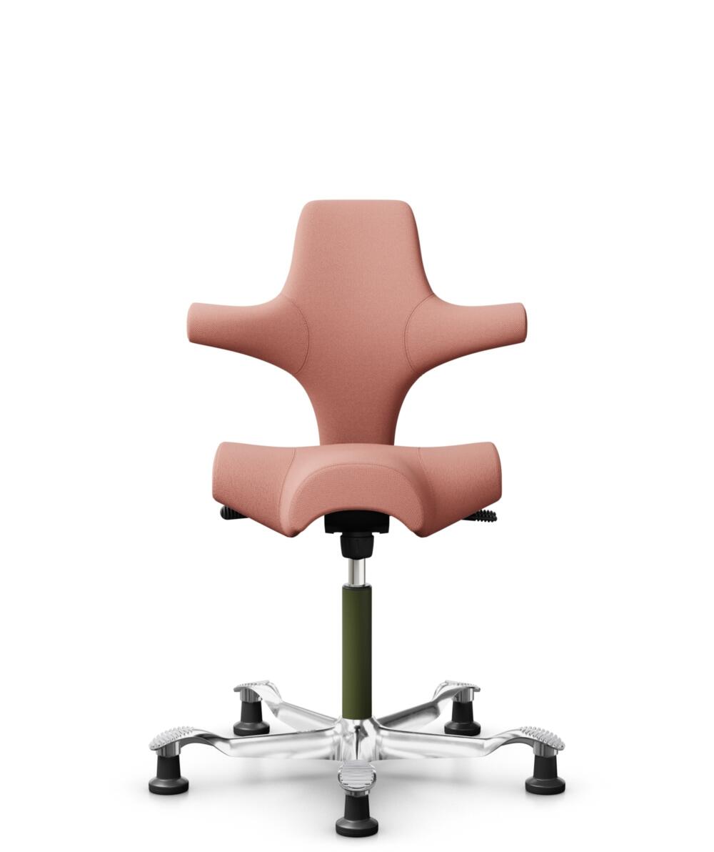 HÅG Capisco 8106 - Select (Gabriel) - Wol / Polyamide - SC64213 - Light blush - Framekleur - Moss Grey - Gasveer - 150 mm (Zithoogte 40-55cm) - Vloercontact - Glijdoppen - Voetenring - Nee, geen voetenring - Voetster - Ja, voetster in gepolijst aluminium - 1