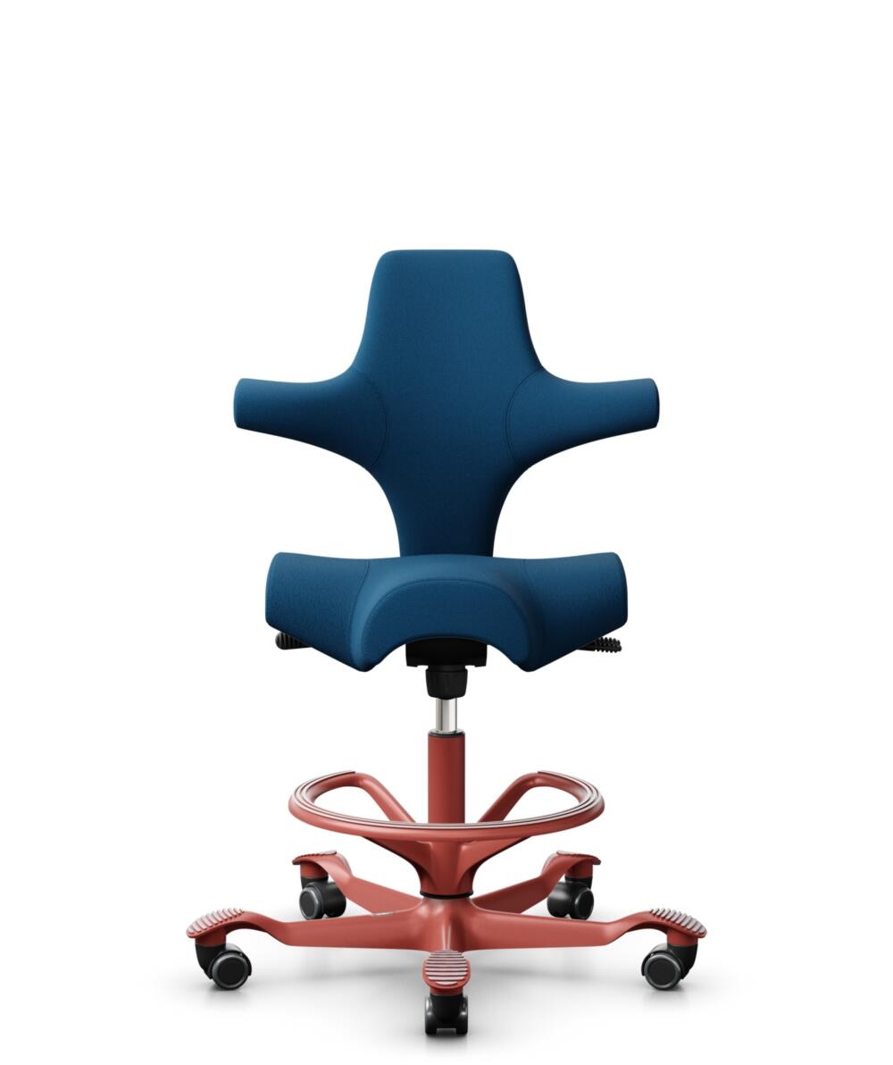 HÅG Capisco 8106 - Select (Gabriel) - Wol / Polyamide - SC66071 - Navy blue - Framekleur - Blush Rose - Gasveer - 200 mm (Zithoogte 46-64cm) - Vloercontact - Zachte wielen t.b.v. harde vloeren - Voetenring - Ja, in framekleur - Voetster - Nee, voetster... - 1