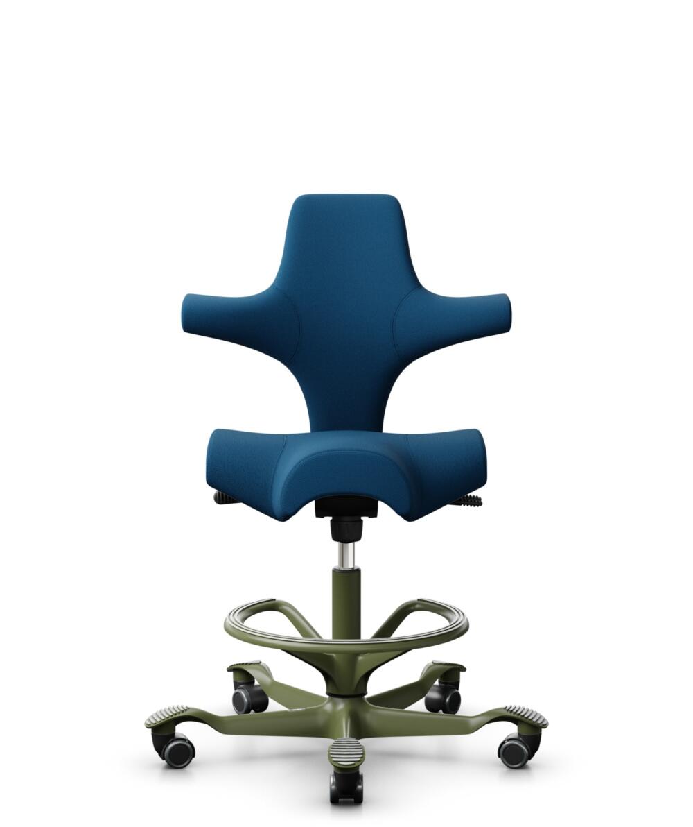 HÅG Capisco 8106 - Select (Gabriel) - Wol / Polyamide - SC66071 - Navy blue - Framekleur - Moss Grey - Gasveer - 265 mm (Zithoogte 53-79cm) - Vloercontact - Harde wielen t.b.v. zachte vloeren - Voetenring - Ja, in framekleur - Voetster - Nee, voetster ... - 1