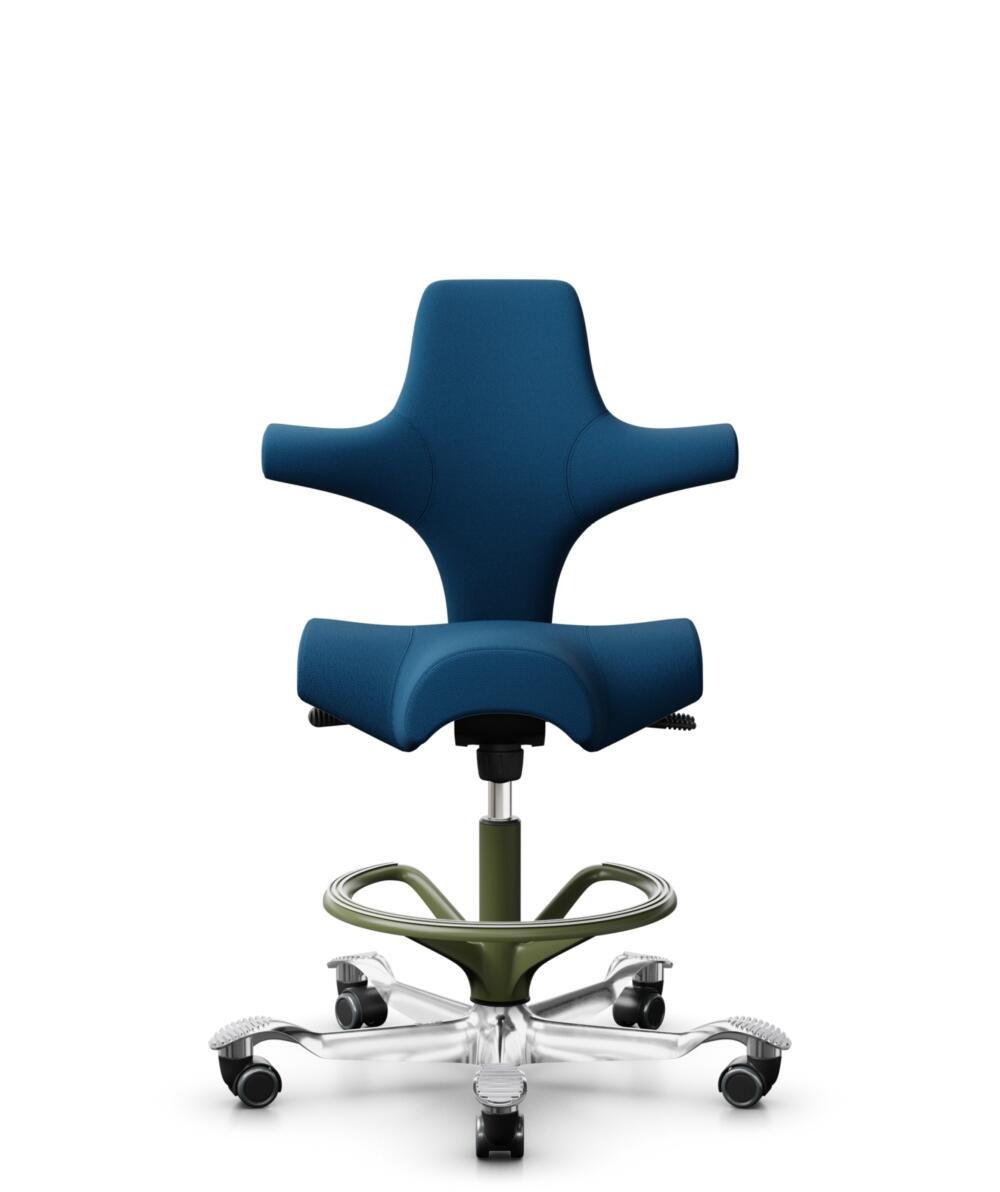 HÅG Capisco 8106 - Select (Gabriel) - Wol / Polyamide - SC66071 - Navy blue - Framekleur - Moss Grey - Gasveer - 265 mm (Zithoogte 53-79cm) - Vloercontact - Harde wielen t.b.v. zachte vloeren - Voetenring - Ja, in framekleur - Voetster - Ja, voetster i... - 1