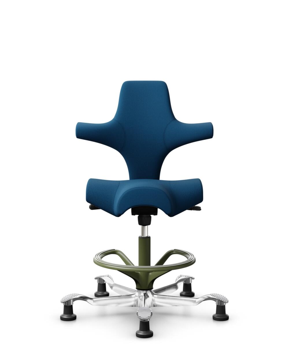 HÅG Capisco 8106 - Select (Gabriel) - Wol / Polyamide - SC66071 - Navy blue - Framekleur - Moss Grey - Gasveer - 265 mm (Zithoogte 53-79cm) - Vloercontact - Glijdoppen - Voetenring - Ja, in framekleur - Voetster - Ja, voetster in gepolijst aluminium - 1