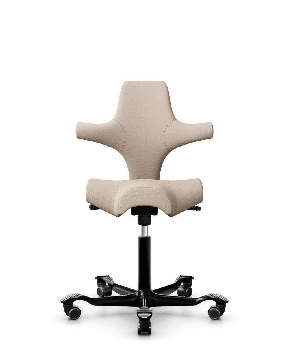 HÅG Capisco 8106 - Select (Gabriel) - Wol / Polyamide - SC61188 - Light beige - Framekleur - Zwart - Gasveer - 150 mm (Zithoogte 40-55cm) - Vloercontact - Harde wielen t.b.v. zachte vloeren - Voetenring - Nee, geen voetenring - Voetster - Nee, voetster... - 1