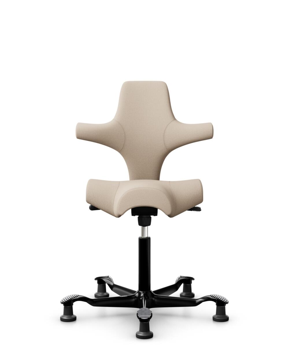 HÅG Capisco 8106 - Select (Gabriel) - Wol / Polyamide - SC61188 - Light beige - Framekleur - Zwart - Gasveer - 200 mm (Zithoogte 46-64cm) - Vloercontact - Glijdoppen - Voetenring - Nee, geen voetenring - Voetster - Nee, voetster in framekleur - 1