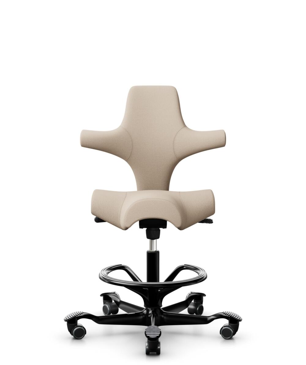 HÅG Capisco 8106 - Select (Gabriel) - Wol / Polyamide - SC61188 - Light beige - Framekleur - Zwart - Gasveer - 265 mm (Zithoogte 53-79cm) - Vloercontact - Zachte wielen t.b.v. harde vloeren - Voetenring - Ja, in framekleur - Voetster - Nee, voetster in... - 1