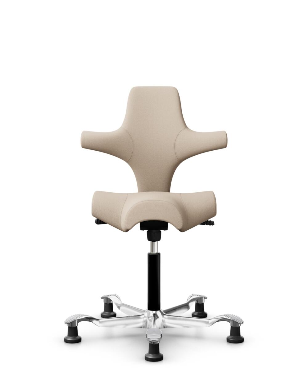 HÅG Capisco 8106 - Select (Gabriel) - Wol / Polyamide - SC61188 - Light beige - Framekleur - Zwart - Gasveer - 265 mm (Zithoogte 53-79cm) - Vloercontact - Glijdoppen - Voetenring - Nee, geen voetenring - Voetster - Ja, voetster in gepolijst aluminium - 1