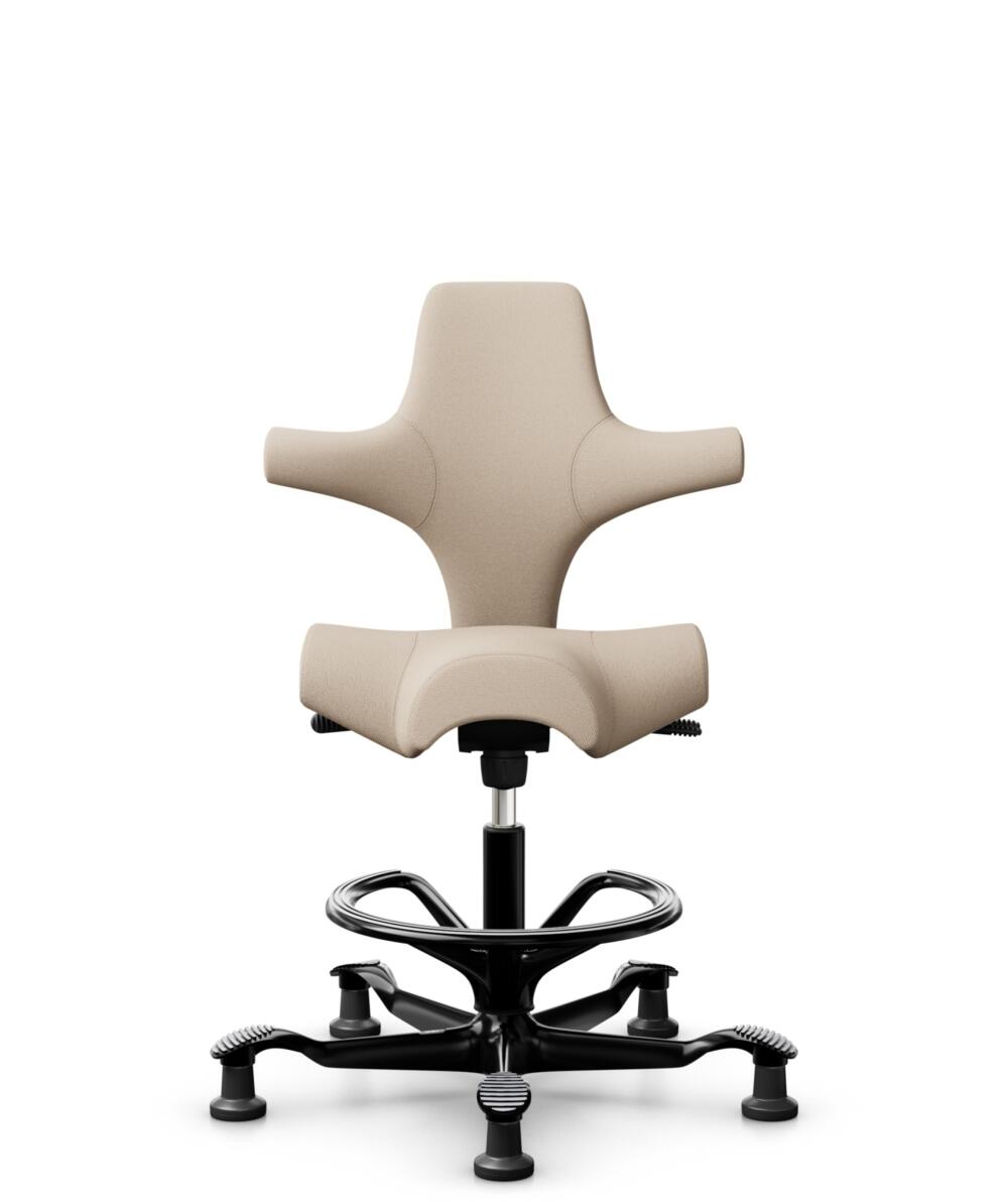 HÅG Capisco 8106 - Select (Gabriel) - Wol / Polyamide - SC61188 - Light beige - Framekleur - Zwart - Gasveer - 265 mm (Zithoogte 53-79cm) - Vloercontact - Glijdoppen - Voetenring - Ja, in framekleur - Voetster - Nee, voetster in framekleur - 1