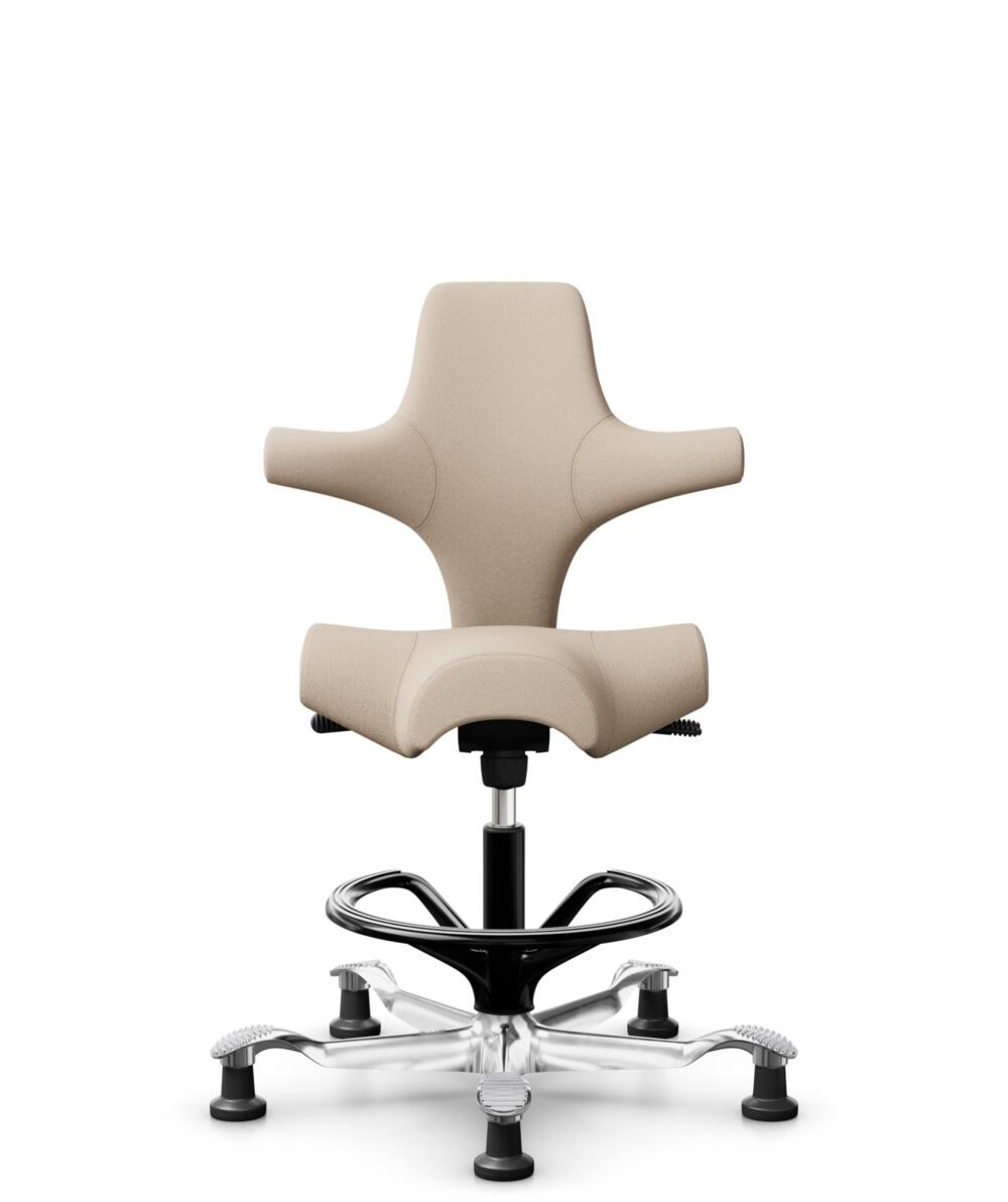 HÅG Capisco 8106 - Select (Gabriel) - Wol / Polyamide - SC61188 - Light beige - Framekleur - Zwart - Gasveer - 265 mm (Zithoogte 53-79cm) - Vloercontact - Glijdoppen - Voetenring - Ja, in framekleur - Voetster - Ja, voetster in gepolijst aluminium - 1