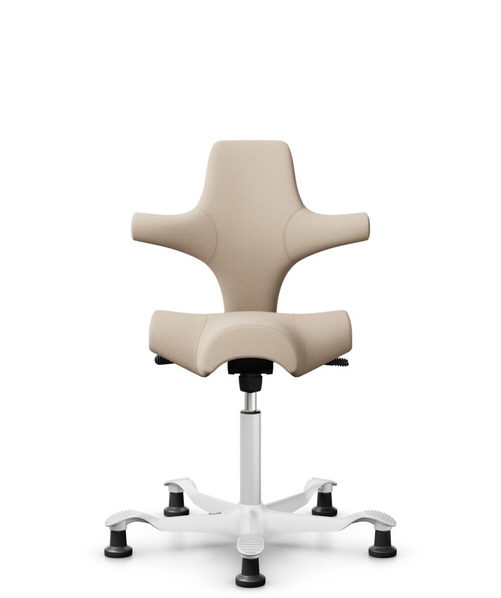 HÅG Capisco 8106 - Select (Gabriel) - Wol / Polyamide - SC61188 - Light beige - Framekleur - Wit - Gasveer - 150 mm (Zithoogte 40-55cm) - Vloercontact - Glijdoppen - Voetenring - Nee, geen voetenring - Voetster - Nee, voetster in framekleur - 1