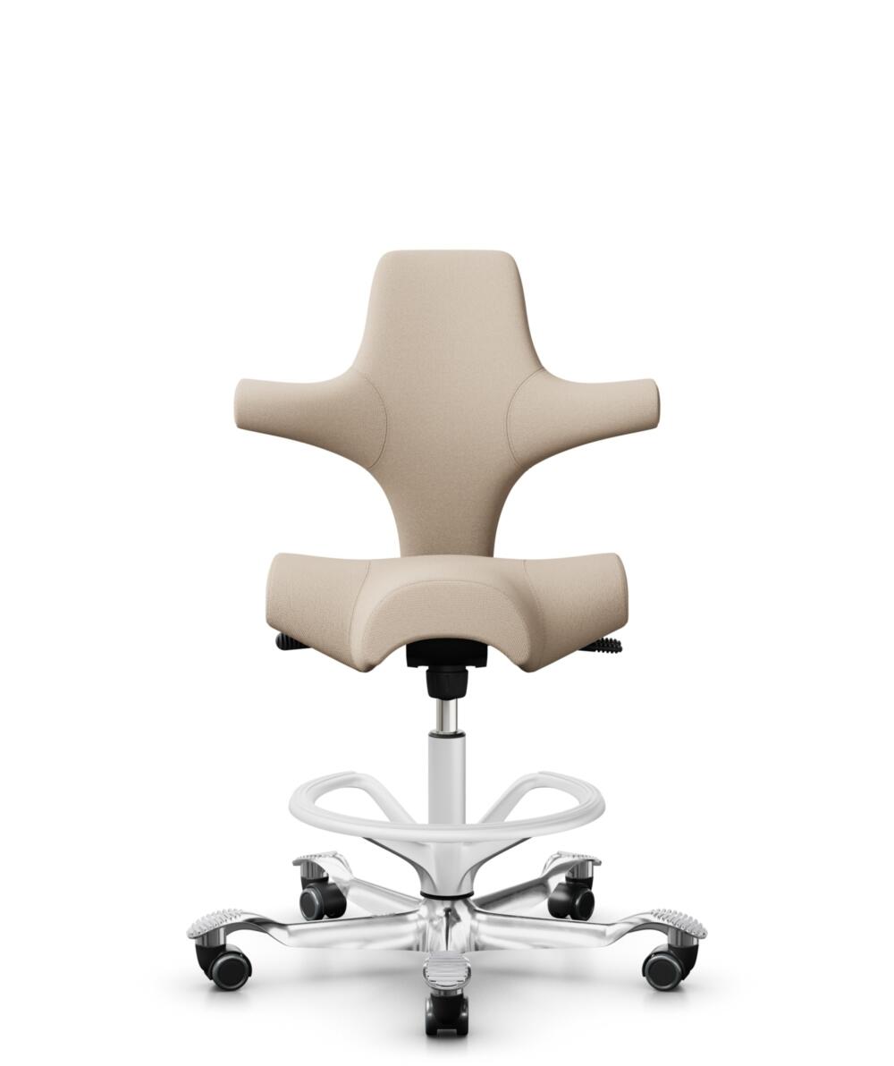 HÅG Capisco 8106 - Select (Gabriel) - Wol / Polyamide - SC61188 - Light beige - Framekleur - Wit - Gasveer - 200 mm (Zithoogte 46-64cm) - Vloercontact - Harde wielen t.b.v. zachte vloeren - Voetenring - Ja, in framekleur - Voetster - Ja, voetster in ge... - 1