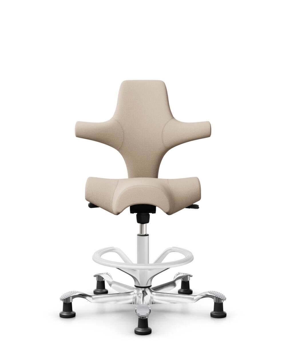 HÅG Capisco 8106 - Select (Gabriel) - Wol / Polyamide - SC61188 - Light beige - Framekleur - Wit - Gasveer - 265 mm (Zithoogte 53-79cm) - Vloercontact - Glijdoppen - Voetenring - Ja, in framekleur - Voetster - Ja, voetster in gepolijst aluminium - 1
