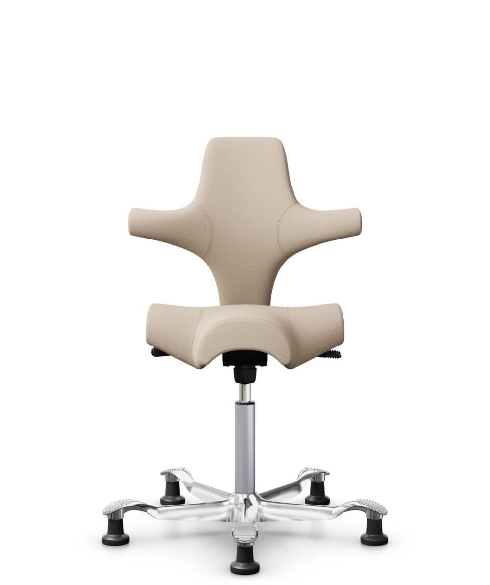 HÅG Capisco 8106 - Select (Gabriel) - Wol / Polyamide - SC61188 - Light beige - Framekleur - Zilver - Gasveer - 200 mm (Zithoogte 46-64cm) - Vloercontact - Glijdoppen - Voetenring - Nee, geen voetenring - Voetster - Ja, voetster in gepolijst aluminium - 1