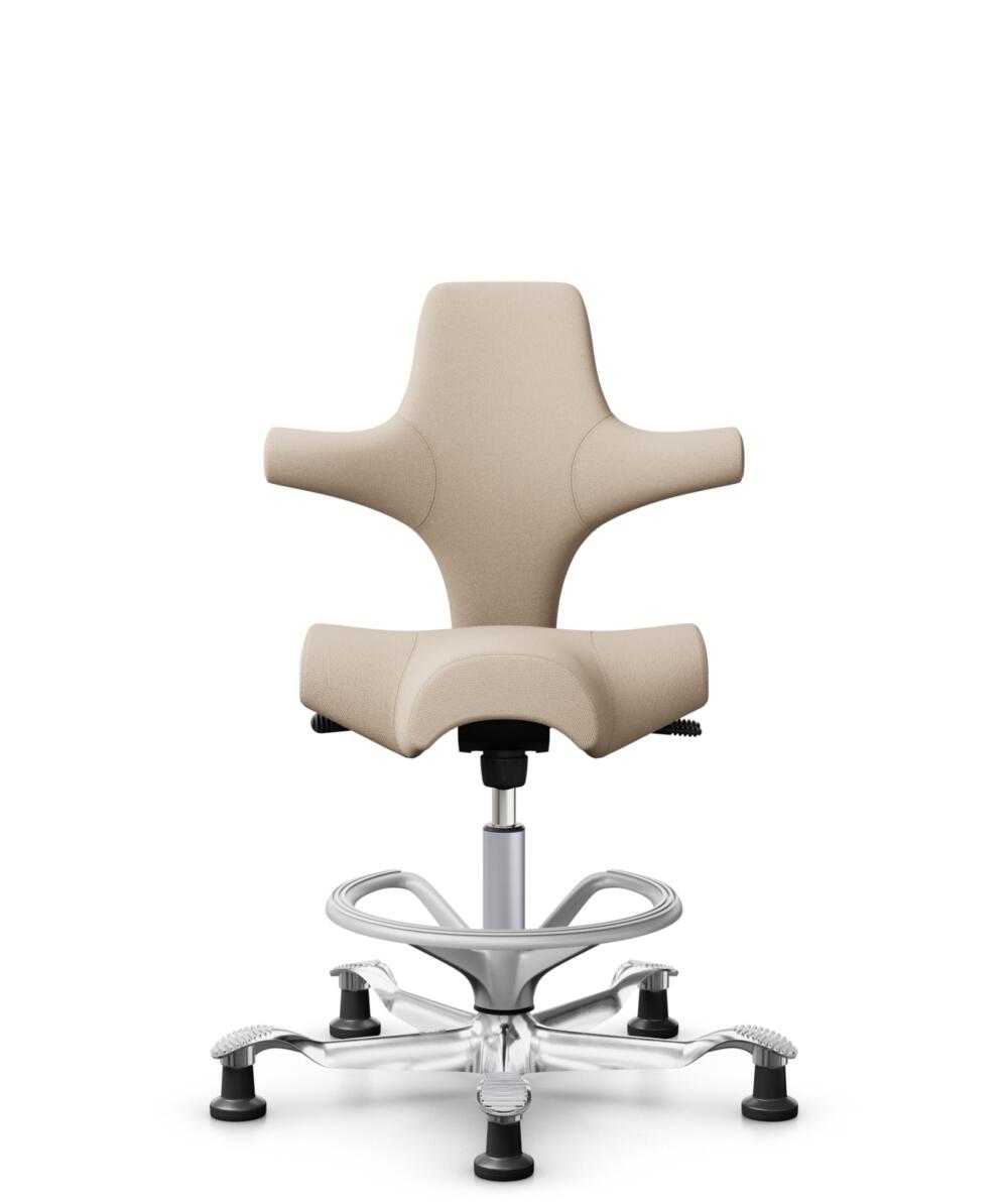 HÅG Capisco 8106 - Select (Gabriel) - Wol / Polyamide - SC61188 - Light beige - Framekleur - Zilver - Gasveer - 200 mm (Zithoogte 46-64cm) - Vloercontact - Glijdoppen - Voetenring - Ja, in framekleur - Voetster - Ja, voetster in gepolijst aluminium - 1