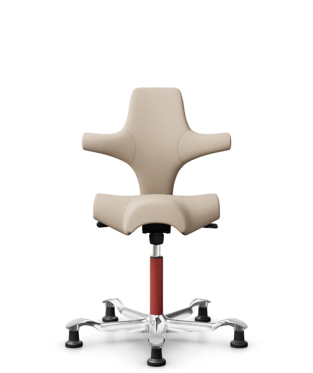 HÅG Capisco 8106 - Select (Gabriel) - Wol / Polyamide - SC61188 - Light beige - Framekleur - Blush Rose - Gasveer - 150 mm (Zithoogte 40-55cm) - Vloercontact - Glijdoppen - Voetenring - Nee, geen voetenring - Voetster - Ja, voetster in gepolijst aluminium - 1