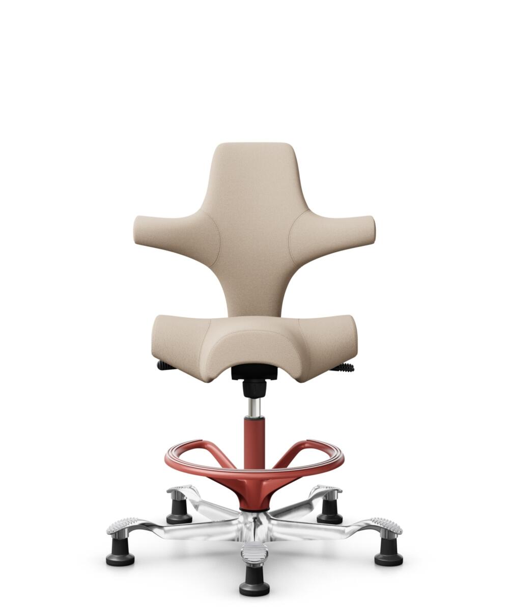 HÅG Capisco 8106 - Select (Gabriel) - Wol / Polyamide - SC61188 - Light beige - Framekleur - Blush Rose - Gasveer - 200 mm (Zithoogte 46-64cm) - Vloercontact - Glijdoppen - Voetenring - Ja, in framekleur - Voetster - Ja, voetster in gepolijst aluminium - 1